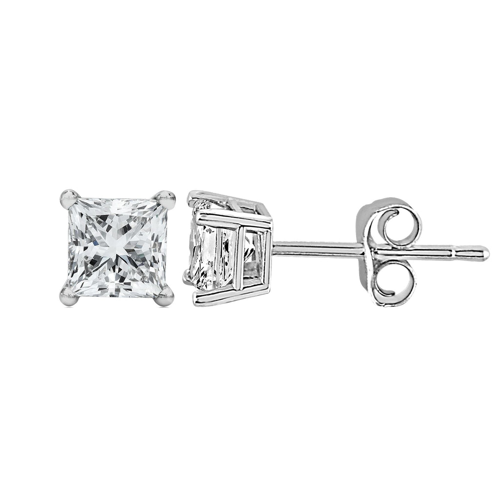 14K White Gold Princess Cut Lab-Grown Diamond Solitaire Stud Earrings (F-G Color, VS2-SI1 Clarity) - Friggin Jewelry