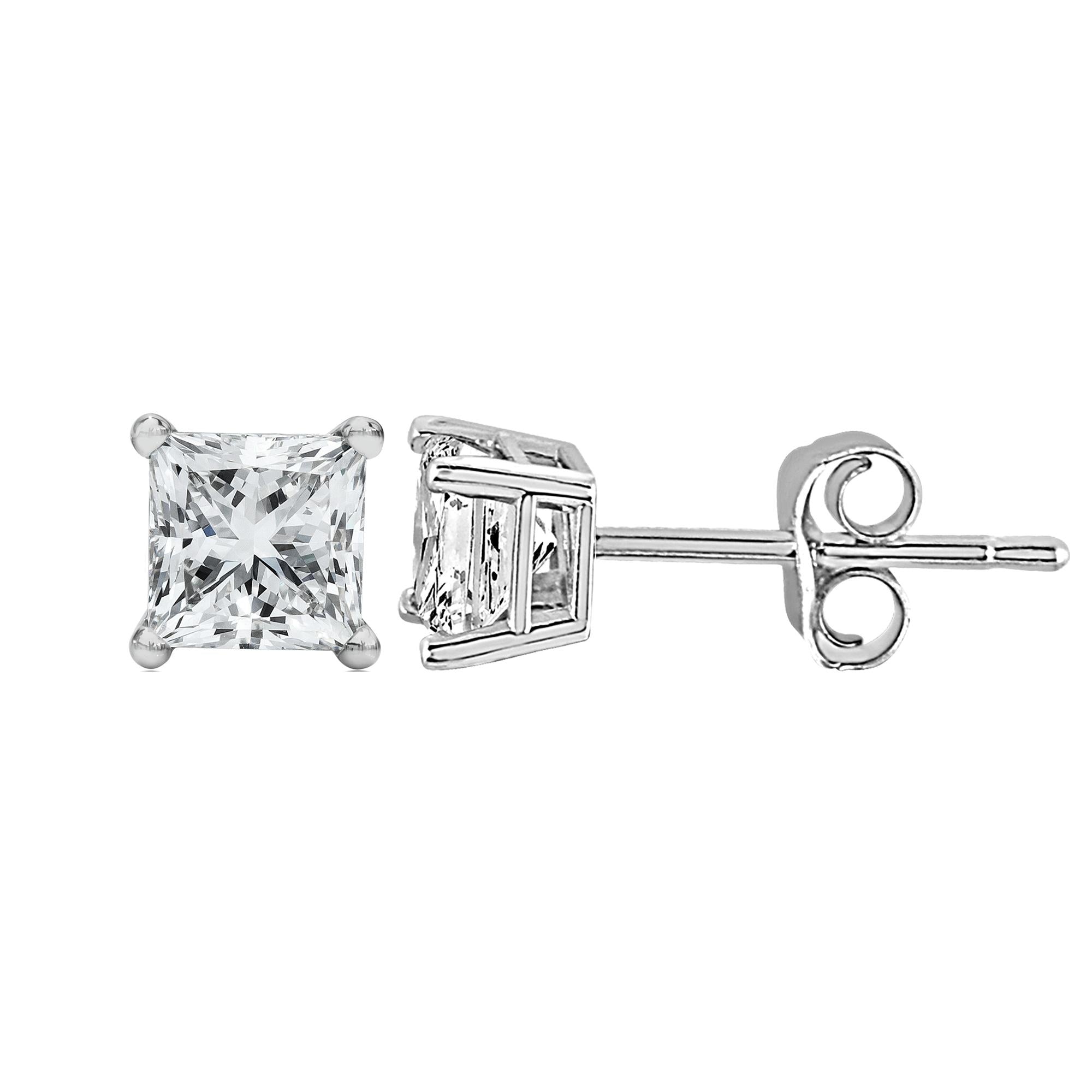 14K White Gold Princess Cut Lab-Grown Diamond Solitaire Stud Earrings (F-G Color, VS2-SI1 Clarity) - Friggin Jewelry