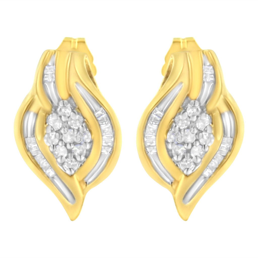 10K Yellow Gold 1/3 cttw Round-Cut Diamond Cluster and Swirl Stud Earrings (J-K Clarity, I2-I3 Color) - Friggin Jewelry