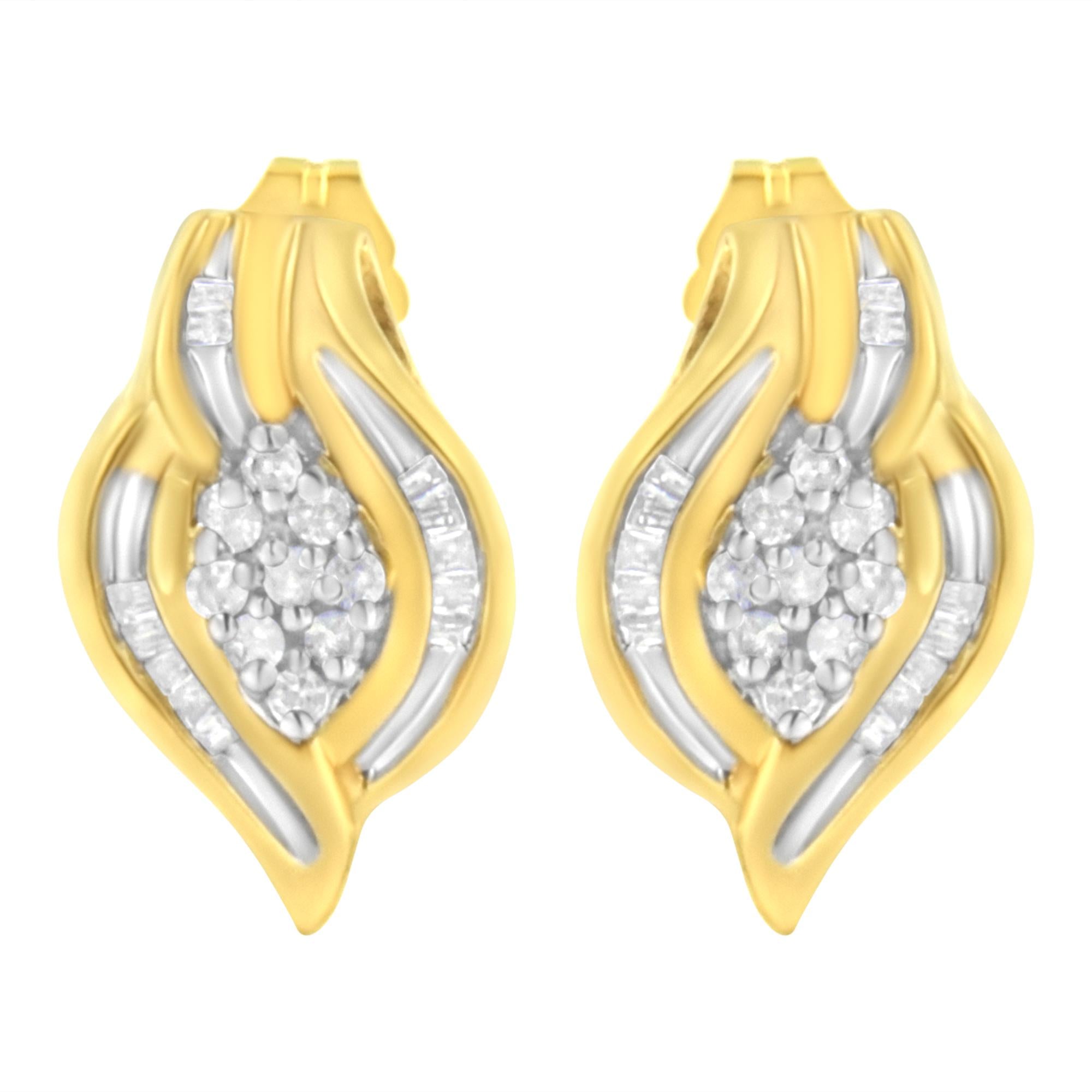 Aretes de oro amarillo de 10 quilates con diamantes de talla redonda de 1/3 ct y forma de espiral (claridad JK, color I2-I3) - Friggin Jewelry