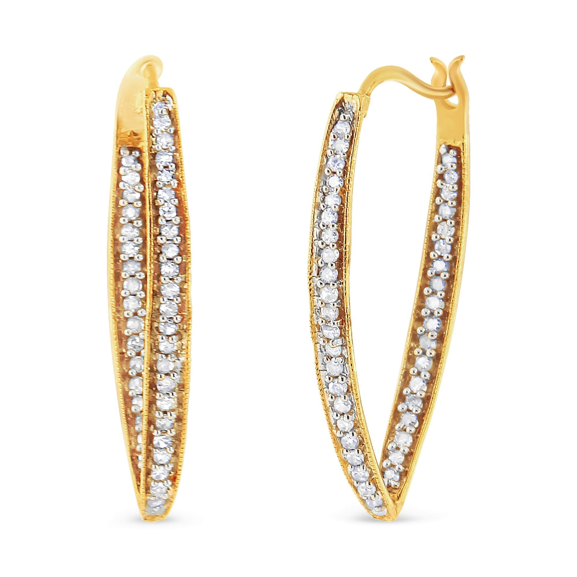 Orecchini a cerchio moderni in oro giallo 10 carati con diamanti taglio rotondo da 1/2 carati (colore IJ, purezza I2-I3) - Friggin Jewelry