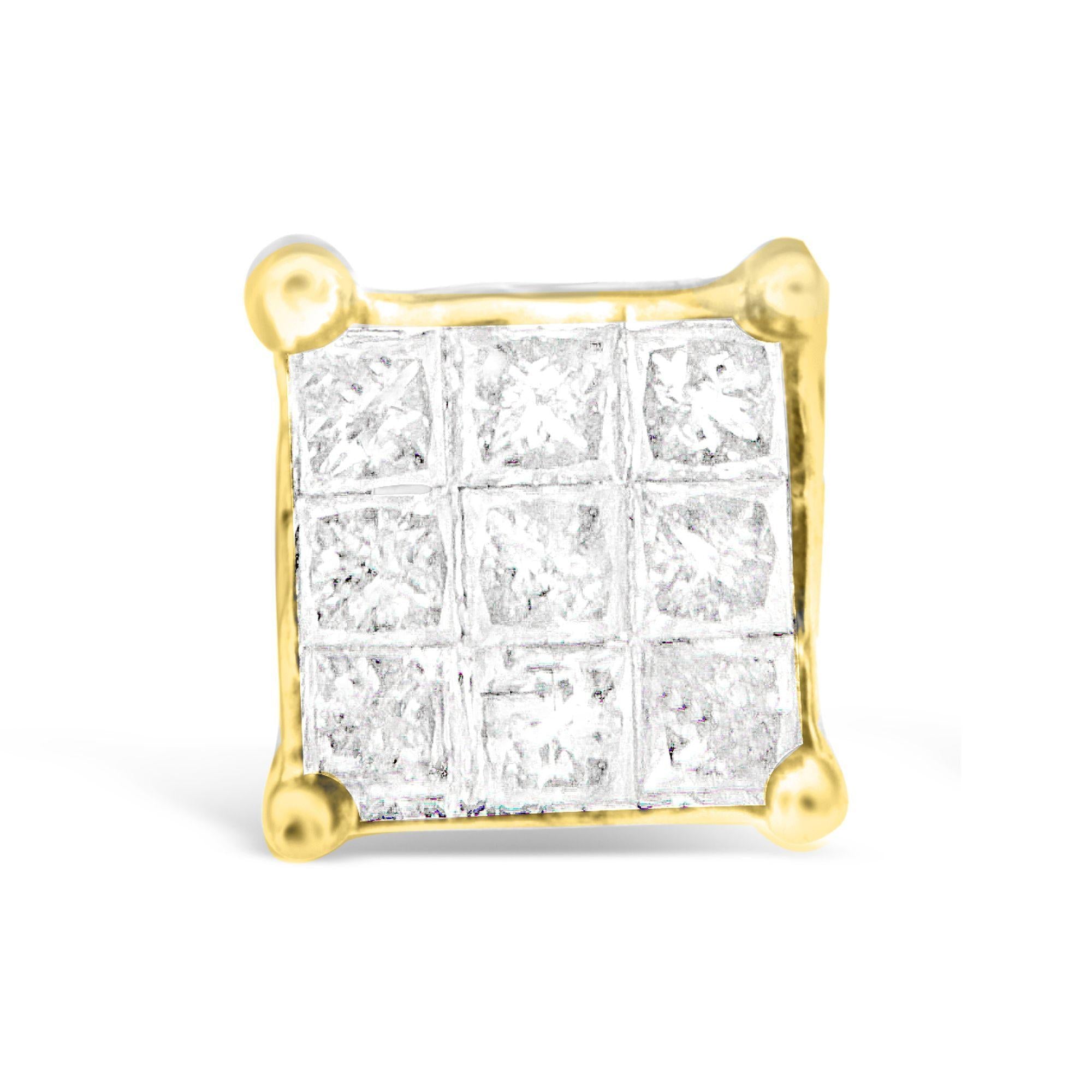 10K Yellow Gold Princess-cut Composite 18-stone Diamond Earrings (0.25 CTTW, J-K color, I2-I3 clarity) - Friggin Jewelry