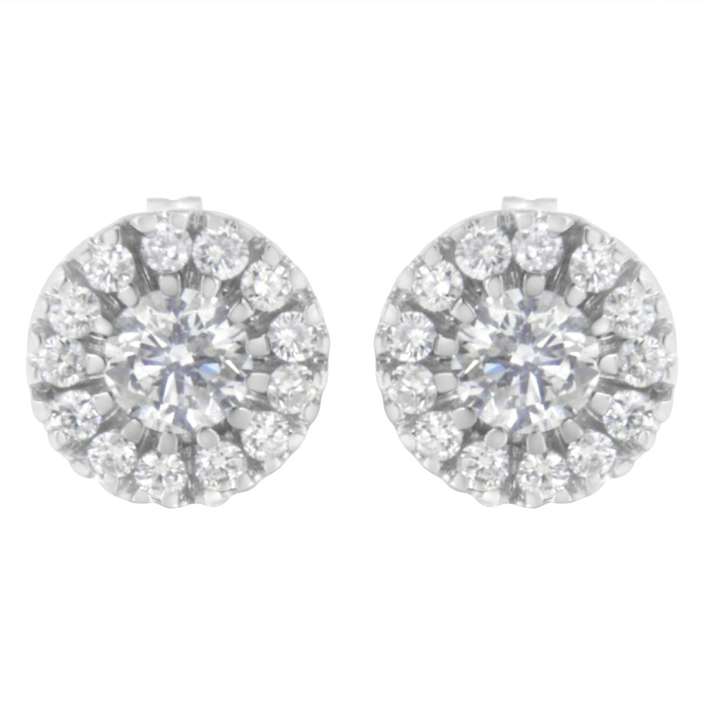 Orecchini a bottone con alone di diamanti da 1 carato in oro bianco 14k (purezza IJ, colore I1-I2) - Friggin Jewelry