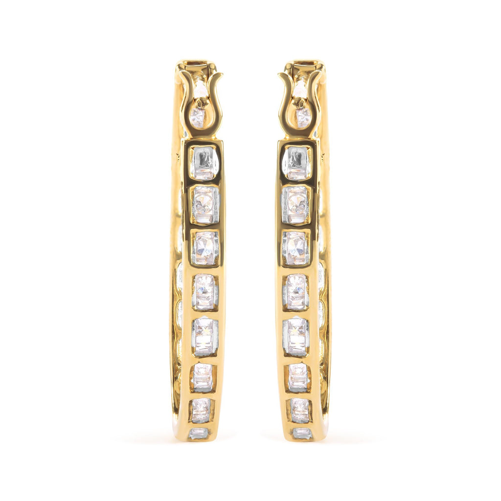 Orecchini a cerchio a U in oro giallo 10 carati con diamanti taglio baguette e taglio rotondo da 1,00 ct (colore HI, purezza SI2-I1) - Friggin Jewelry