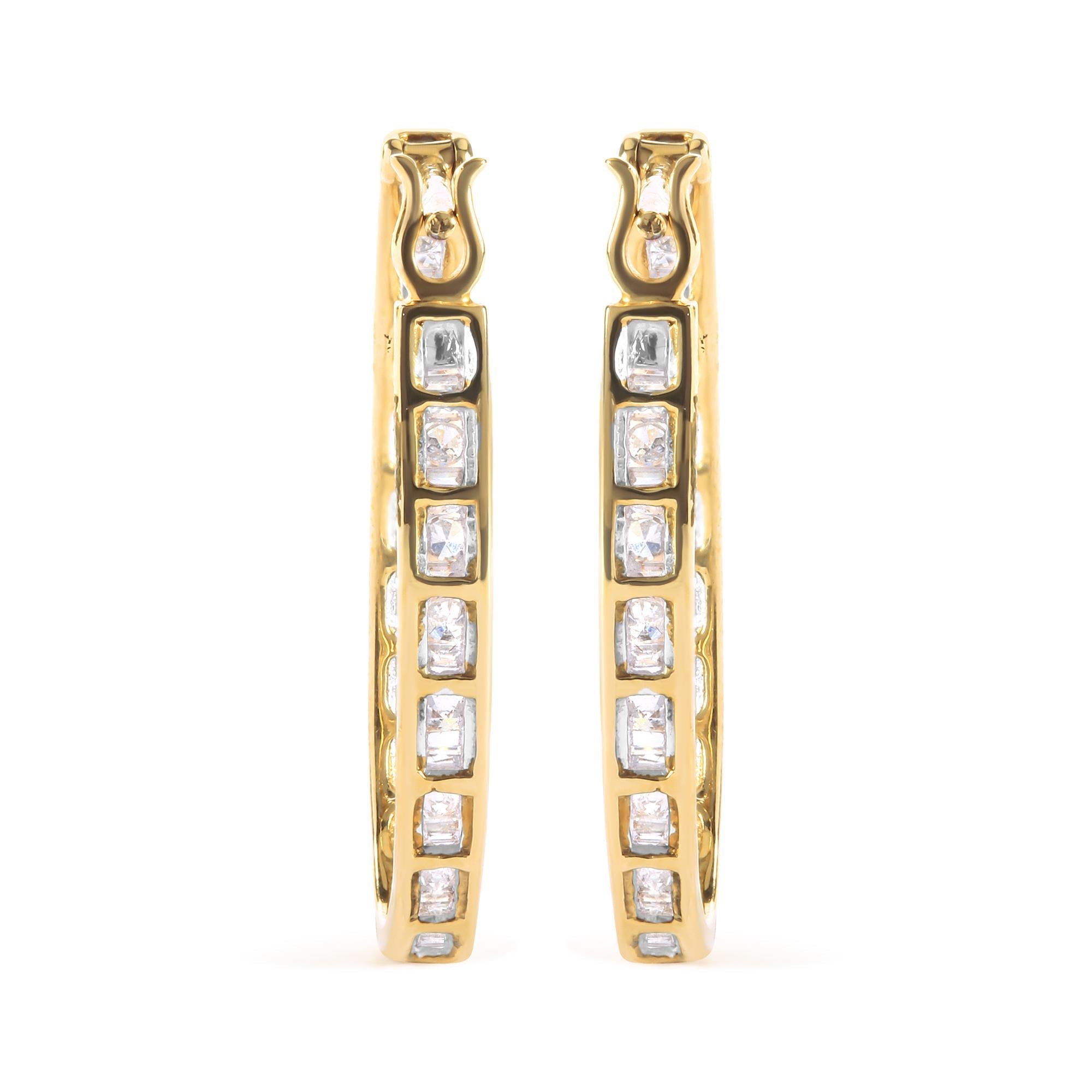 Orecchini a cerchio a U in oro giallo 10 carati con diamanti taglio baguette e taglio rotondo da 1,00 ct (colore HI, purezza SI2-I1) - Friggin Jewelry