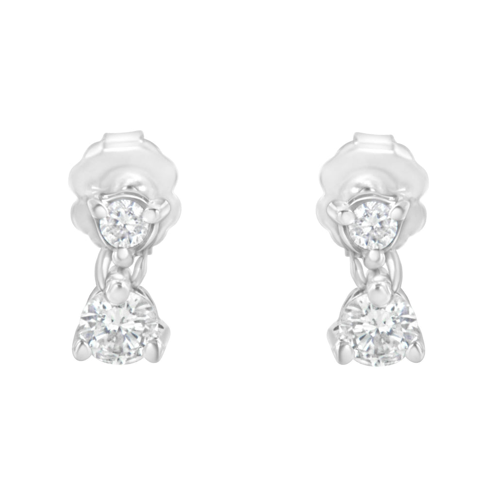 14KT White Gold 1/2 cttw Double Diamond Dangle Stud Earrings (H-I, I1-I2) - Friggin Jewelry