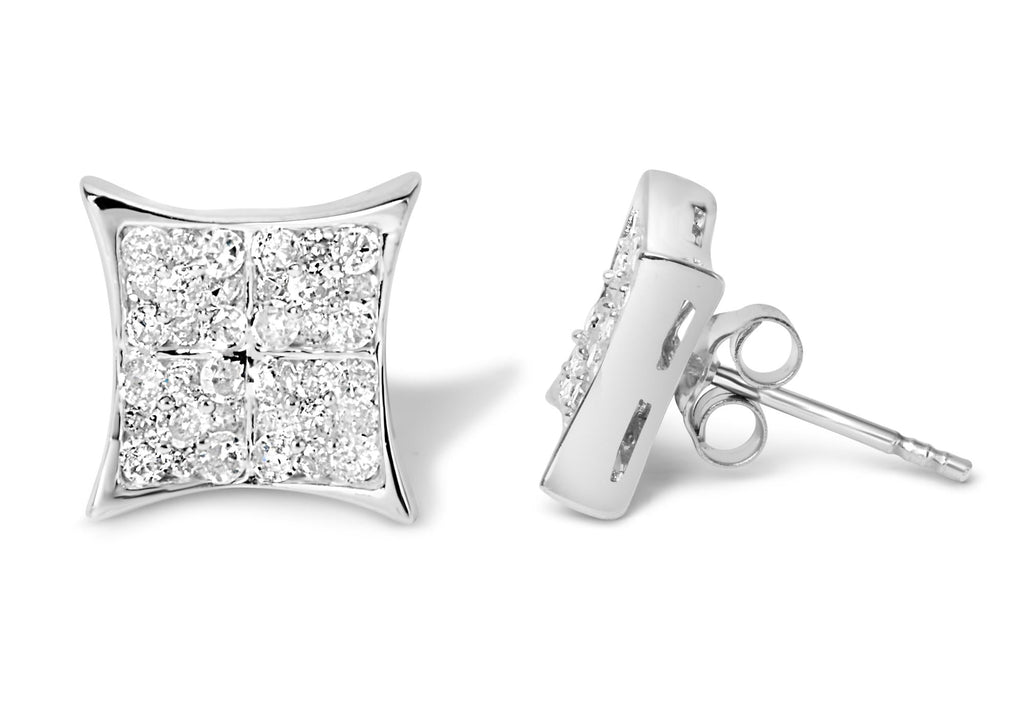 Pendiente cuadrado curvo de diamante compuesto de 3/4 quilates en plata de ley 925 (color IJ, claridad I3) - Friggin Jewelry