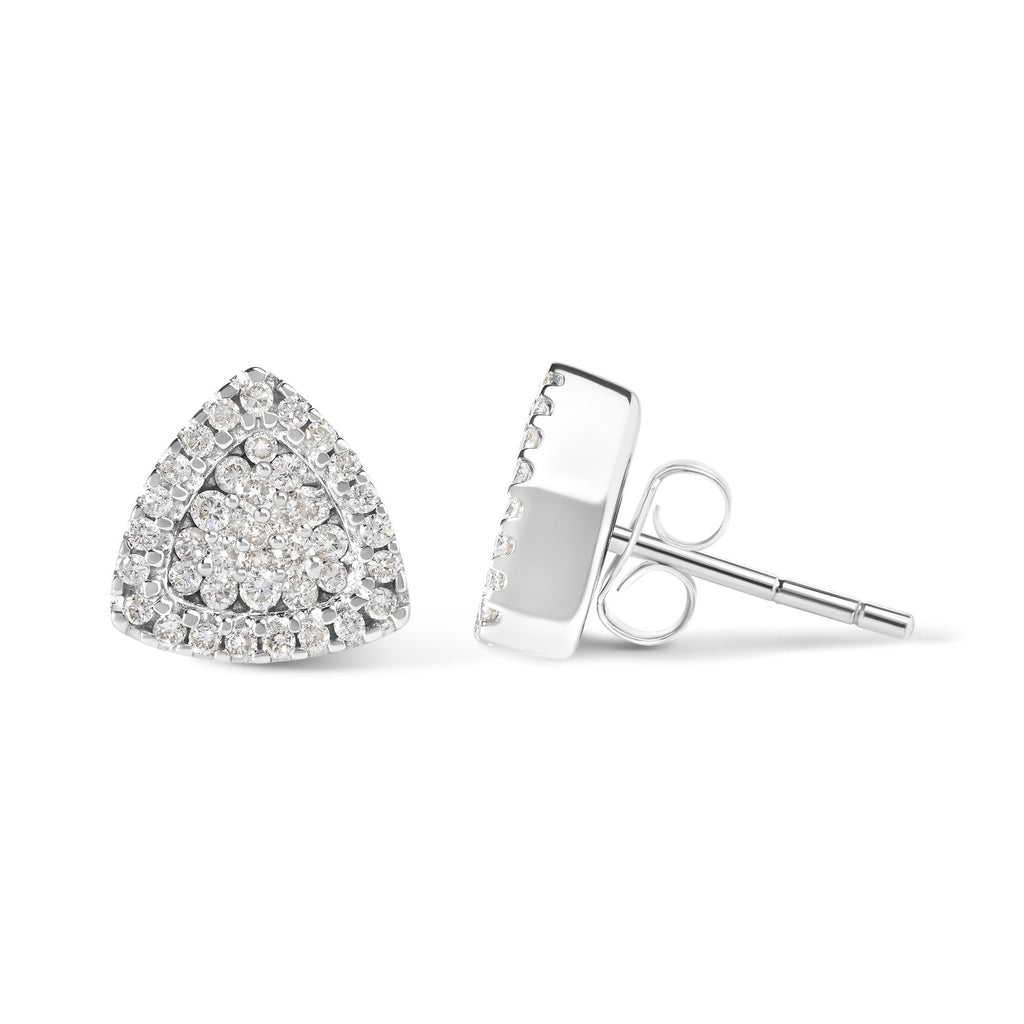 Orecchini a bottone in oro bianco 14 carati con diamanti a forma di trilione da 1/2 ct (purezza elevata, colore SI2-I1) - Friggin Jewelry
