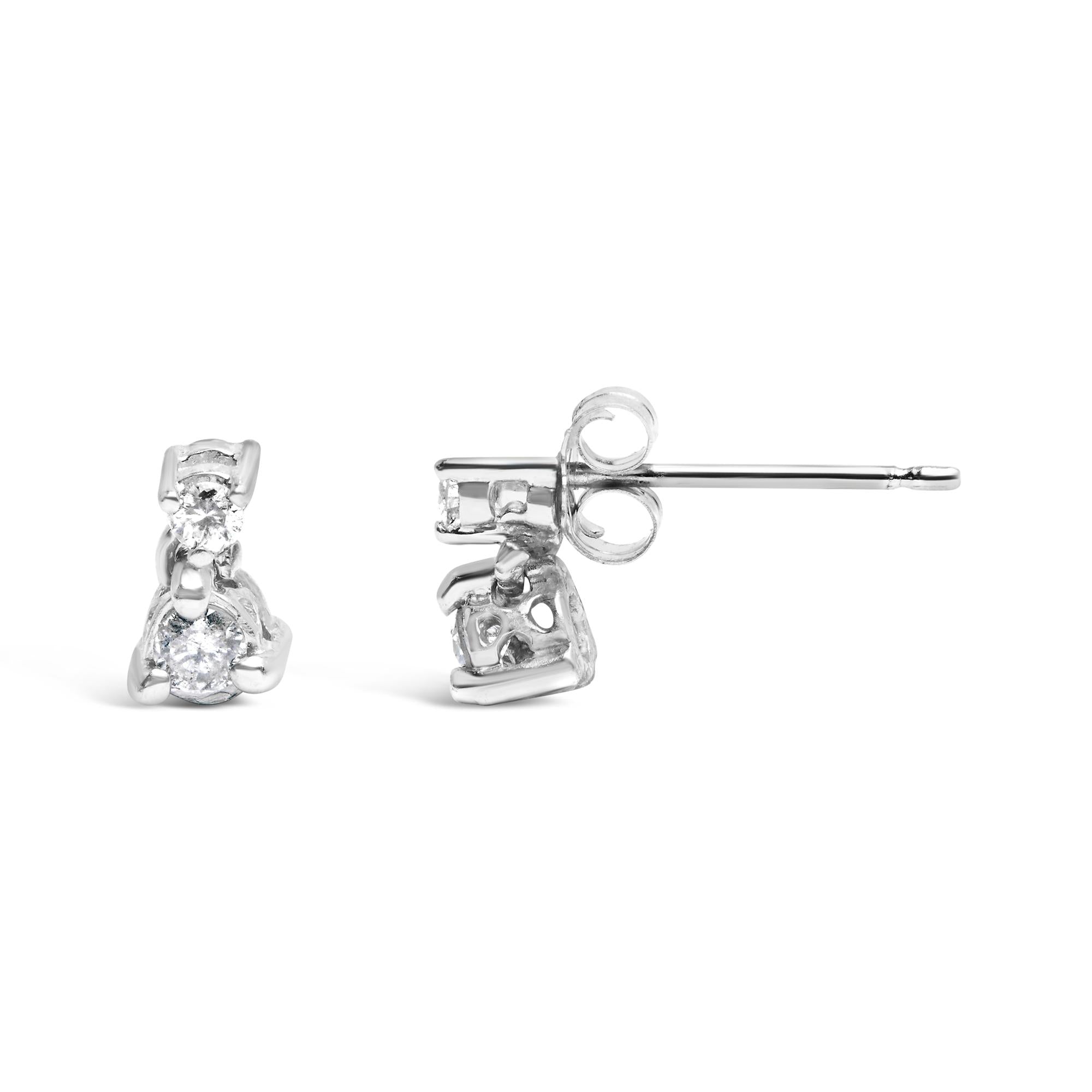 14K White Gold 1/4 Cttw Double Diamond Drop and Dangle Stud Earrings (H-I Color, SI1-SI2 Clarity) - Friggin Jewelry