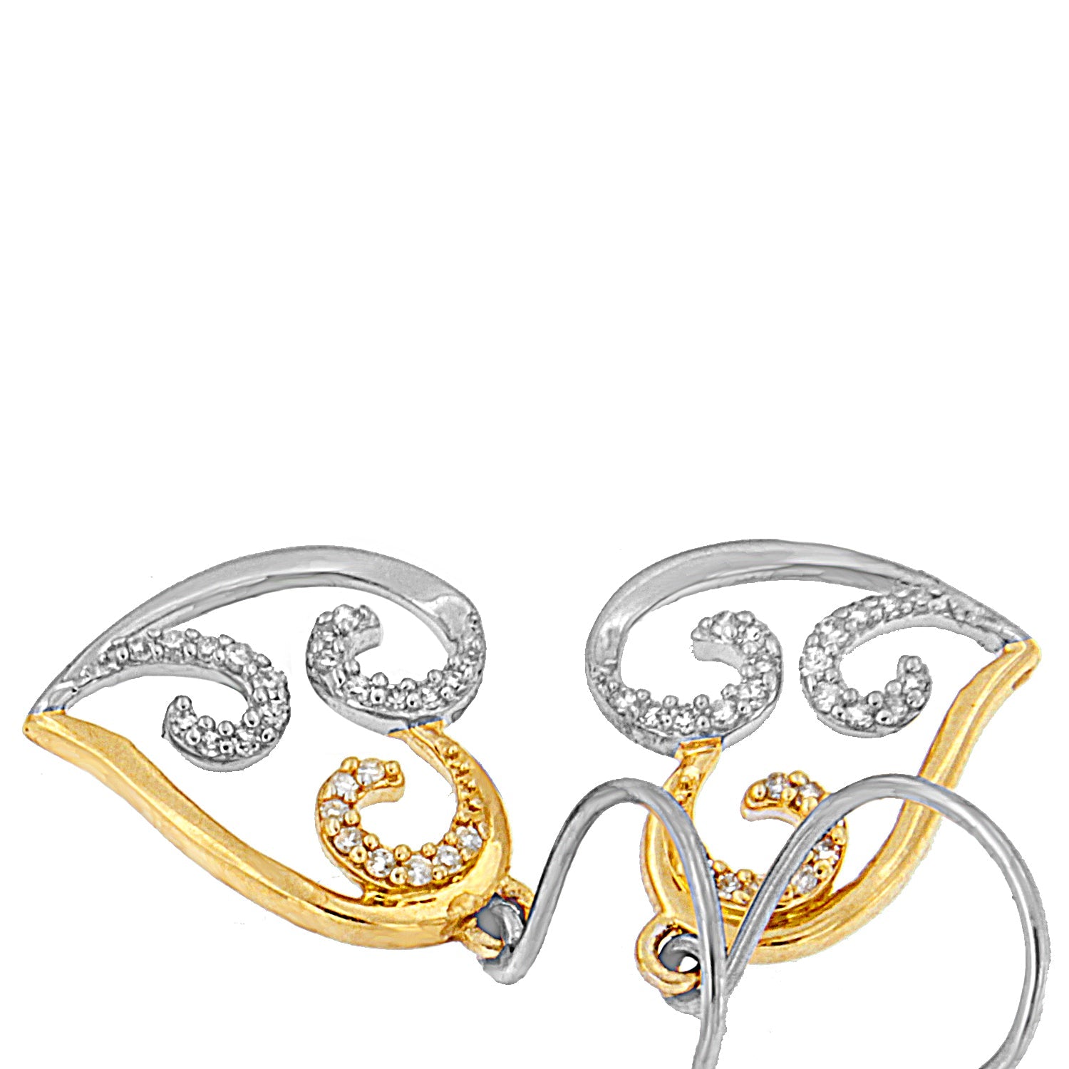 10K Two-tone Gold Round Diamond Heart Dangle Earrings (1/4 cttw, I-J Color, I2-I3 Clarity) - Friggin Jewelry