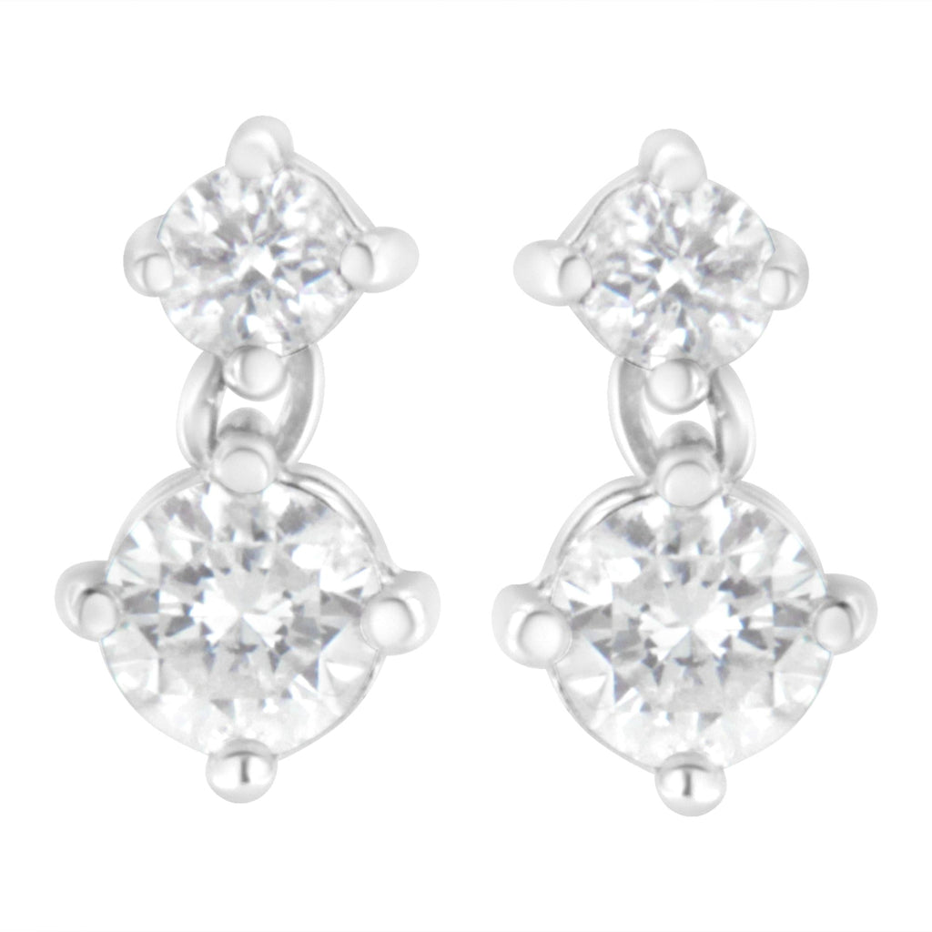 Orecchini a bottone con doppio diamante da 1 carato in oro bianco 14 carati (purezza HI, colore SI2-I1) - Friggin Jewelry