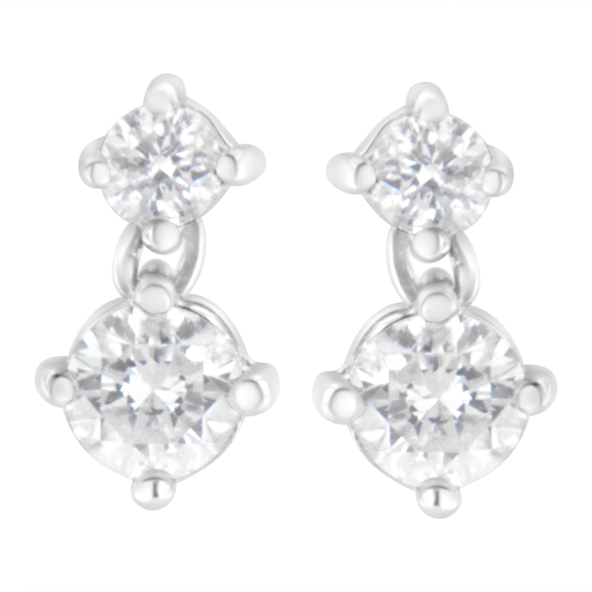 14K White Gold 1 cttw Double Diamond Stud Earrings (H-I Clarity, SI2-I1 Color) - Friggin Jewelry Premium