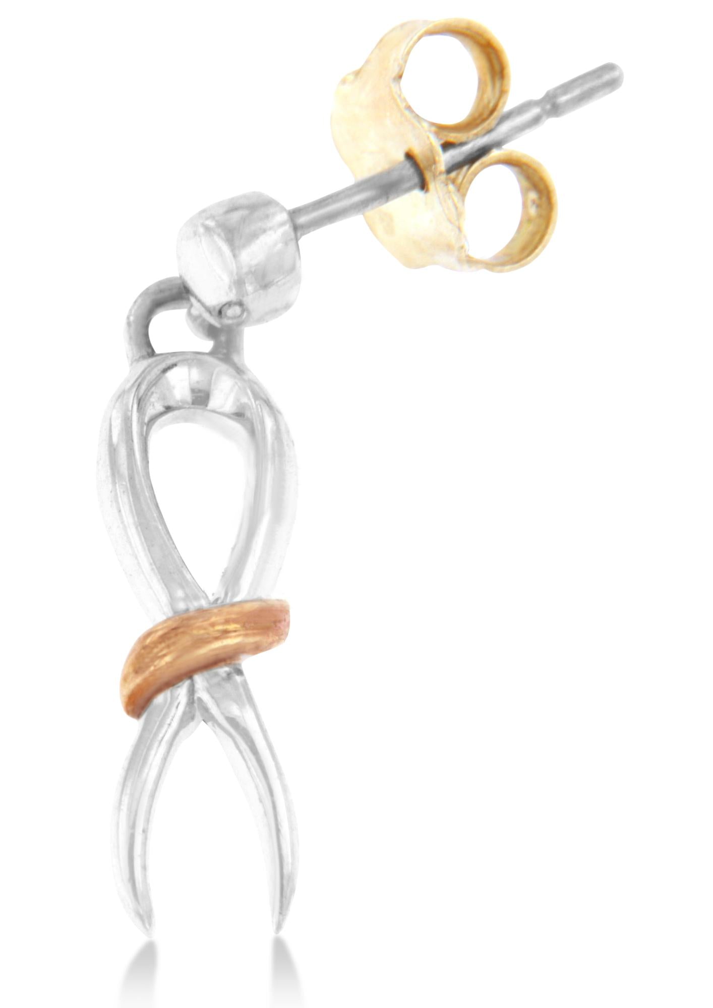 Two-Toned Sterling Silver Awareness Ribbon Dangle Earrings - Friggin Jewelry