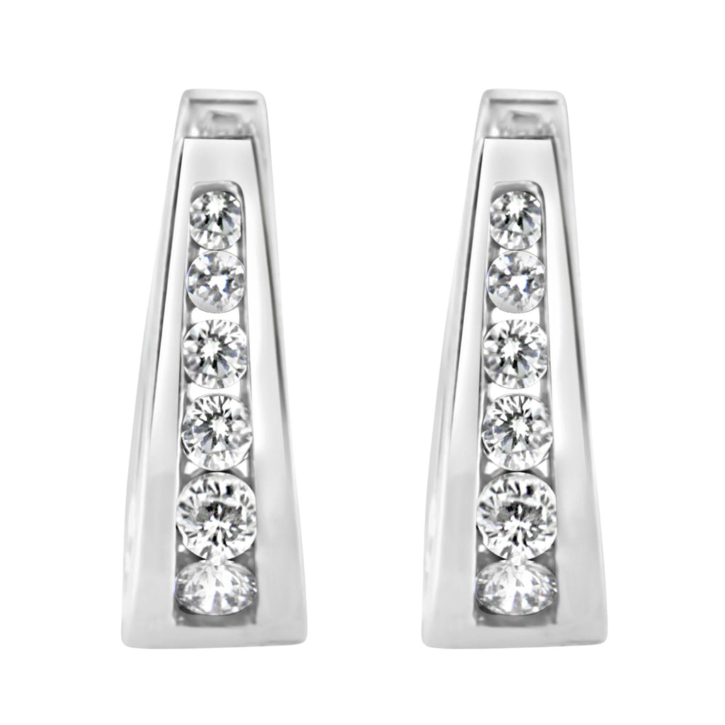 14k White Gold Channel-Set Brilliant Round-Cut Diamond Hoop Earrings (I-J Color, I2-I3 Clarity) - Friggin Jewelry Premium