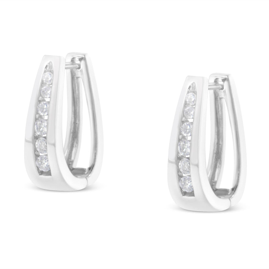 14k White Gold Channel-Set Brilliant Round-Cut Diamond Hoop Earrings (I-J Color, I2-I3 Clarity) - Friggin Jewelry Premium