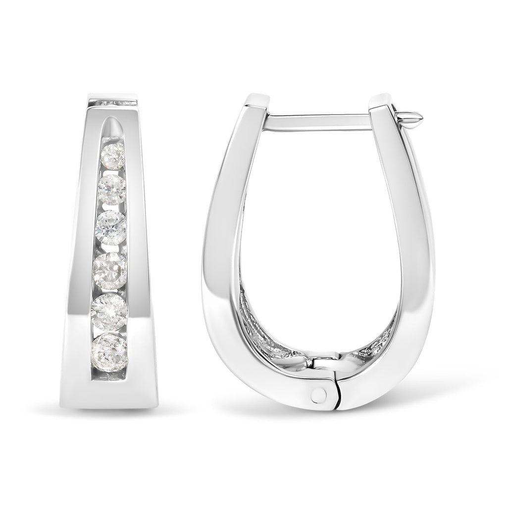 Orecchini a cerchio in oro 14 carati con diamanti taglio brillante da 1/4 carati incastonati a canale (colore HI, purezza I1-I2) - Friggin Jewelry