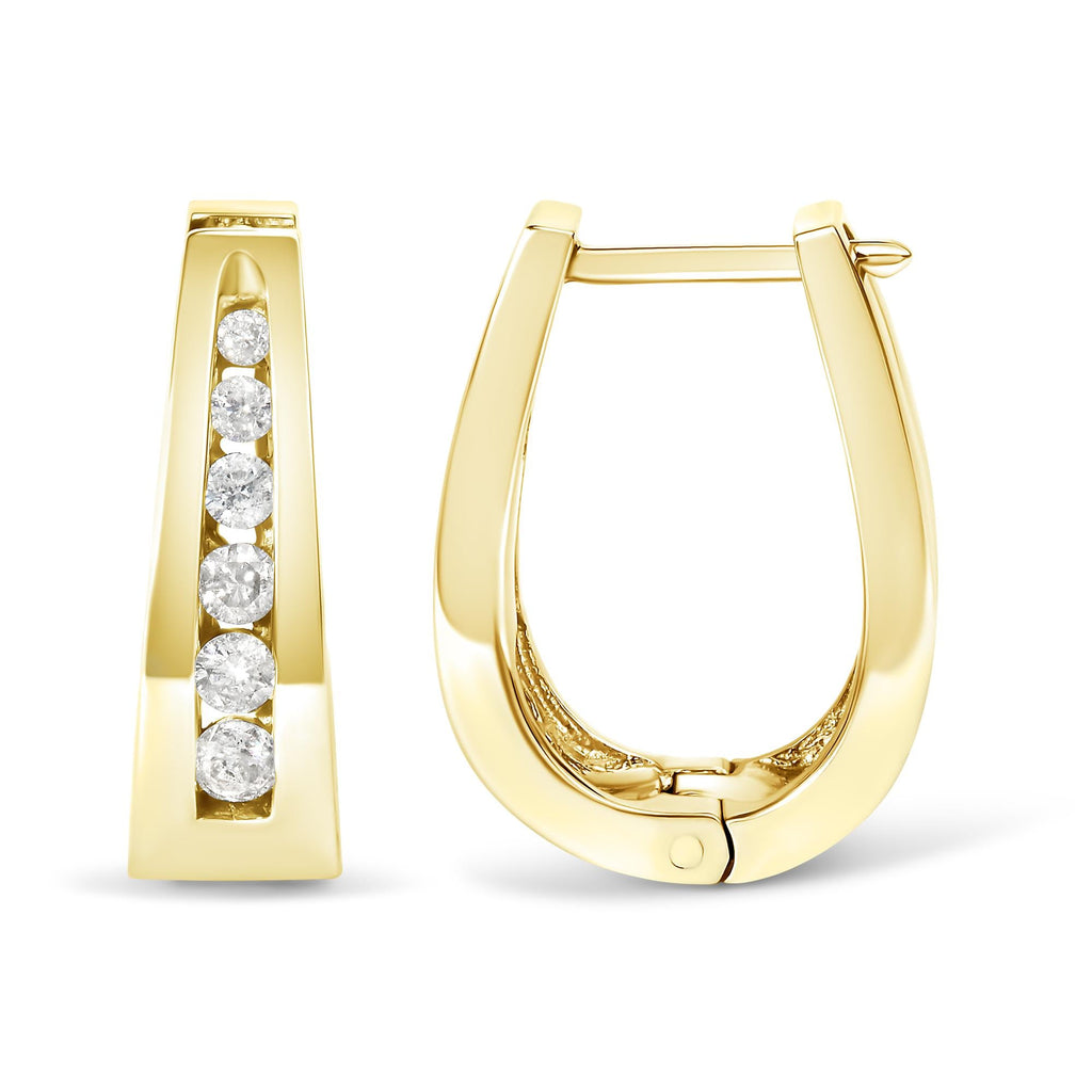 Orecchini a cerchio in oro 14 carati con diamanti taglio brillante da 1/4 carati incastonati a canale (colore HI, purezza I1-I2) - Friggin Jewelry