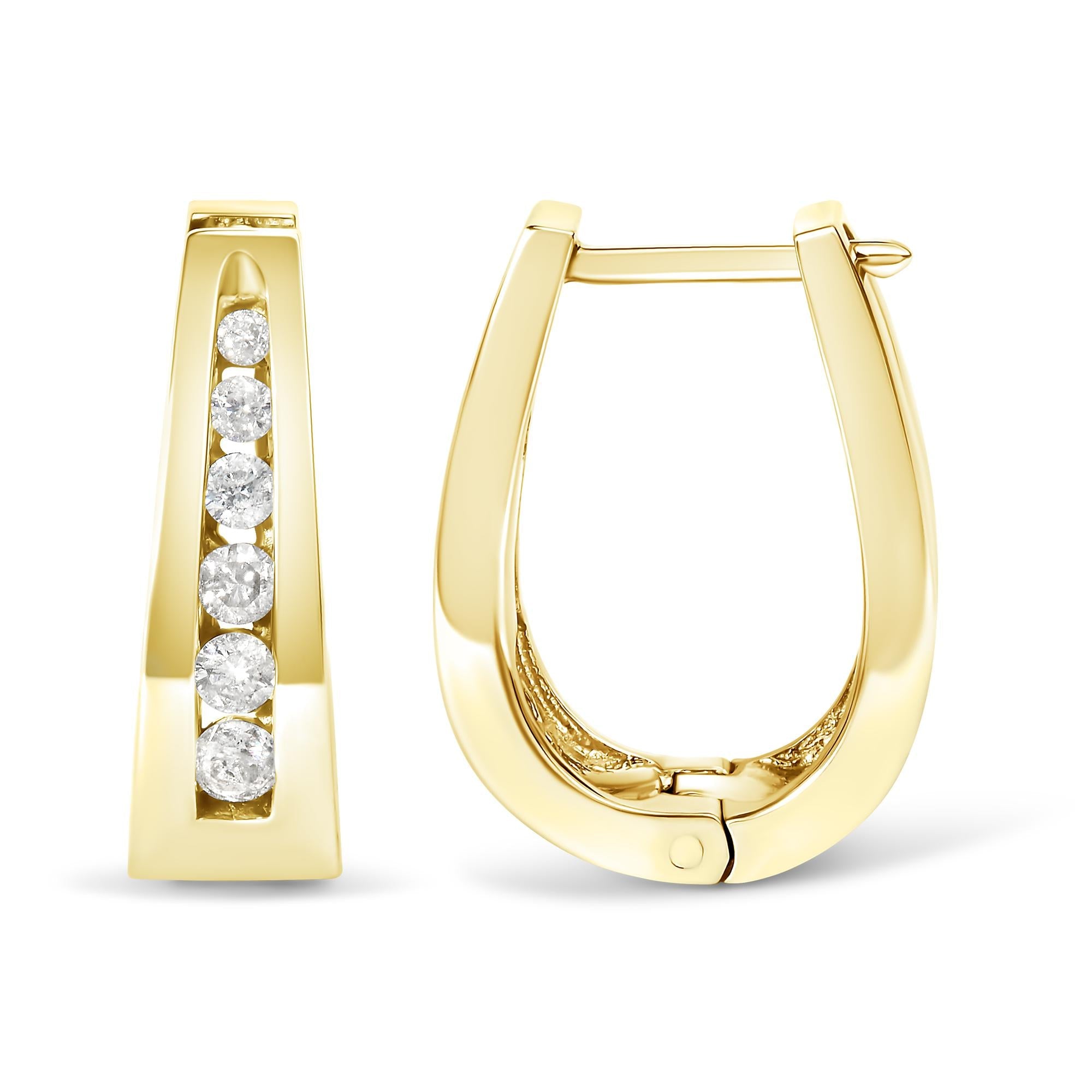 Orecchini a cerchio in oro 14 carati con diamanti taglio brillante da 1/4 carati incastonati a canale (colore HI, purezza I1-I2) - Friggin Jewelry