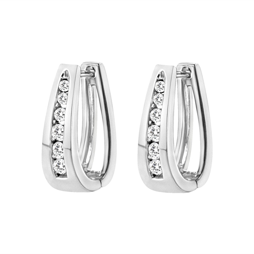 14k White Gold Channel-Set Brilliant Round-Cut Diamond Hoop Earrings (I-J Color, I2-I3 Clarity) - Friggin Jewelry Premium