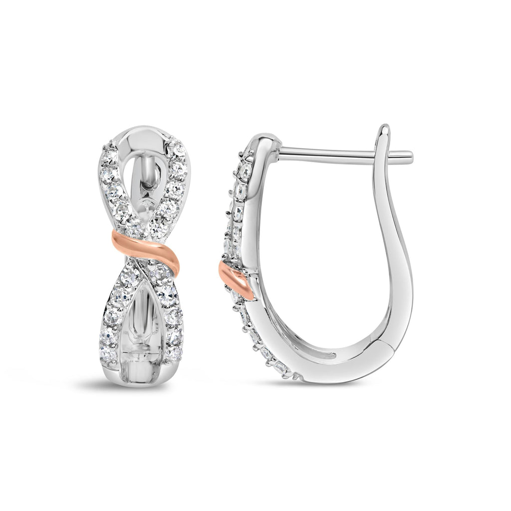 Orecchini a cerchio con nastro e diamanti infiniti da 1/3 ct in oro bianco e rosa 10 carati (colore HI, purezza I1-I2) - Friggin Jewelry