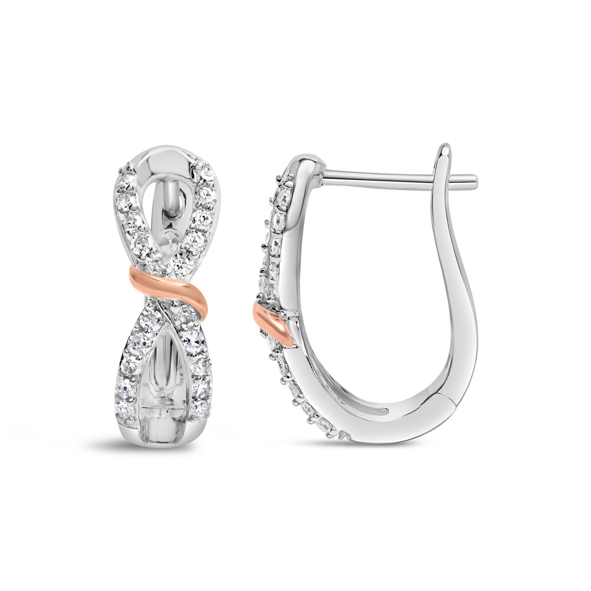 Orecchini a cerchio con nastro e diamanti infiniti da 1/3 ct in oro bianco e rosa 10 carati (colore HI, purezza I1-I2) - Friggin Jewelry