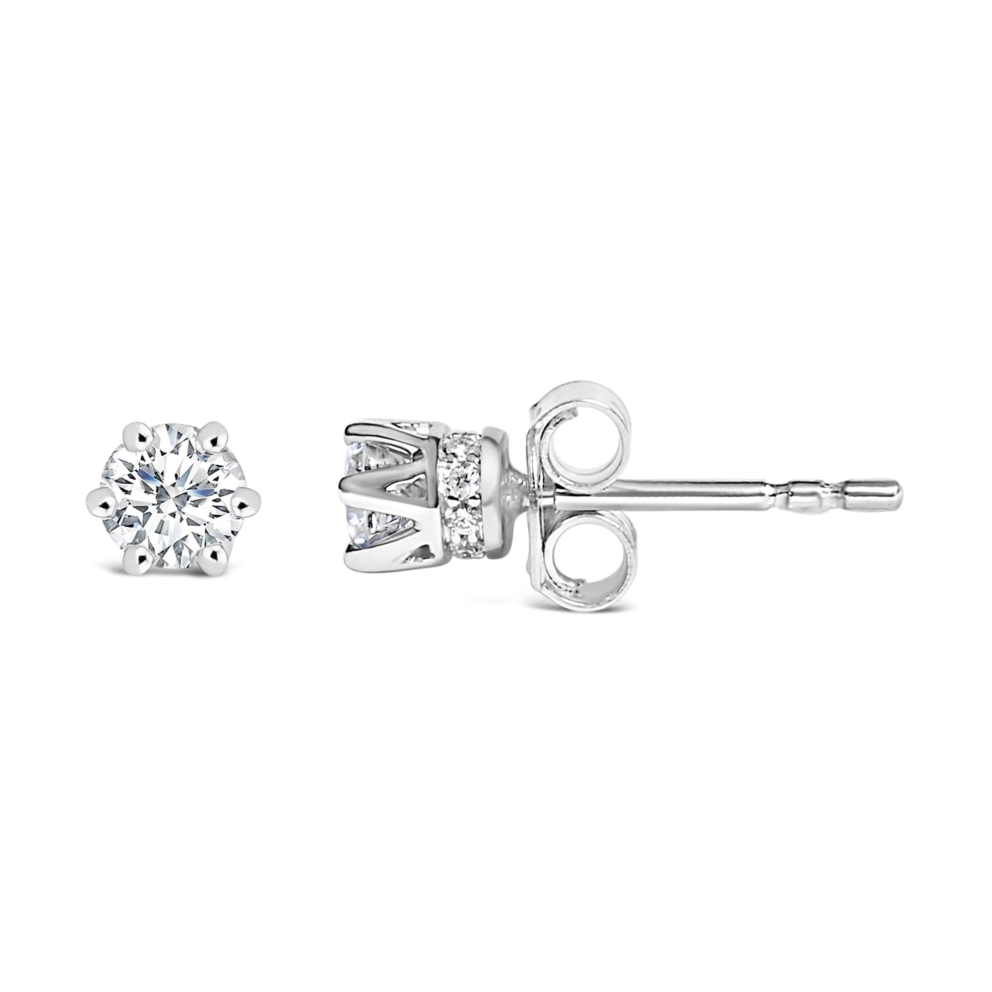 Aretes de oro blanco de 14 quilates con halo oculto de 6 puntas y diamantes cultivados en laboratorio de 1/2 quilates (color FG, claridad VS1-VS2) - Friggin Jewelry