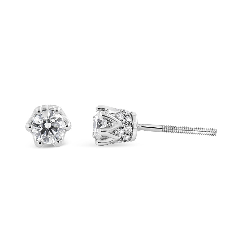 Aretes de oro de 14 quilates con corona de diamantes redondos de 1/2 quilates (color IJ, claridad I1-I2) - Friggin Jewelry