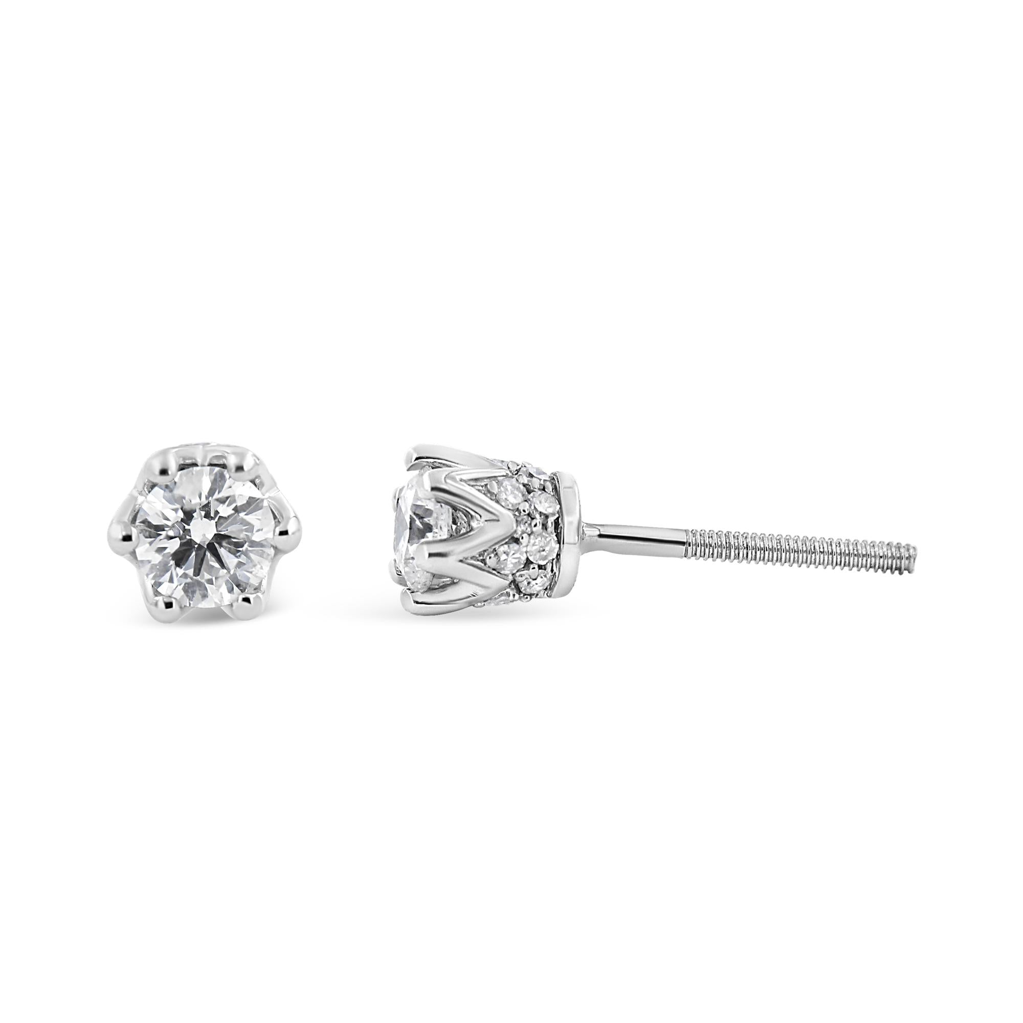 Aretes de oro de 14 quilates con corona de diamantes redondos de 1/2 quilates (color IJ, claridad I1-I2) - Friggin Jewelry