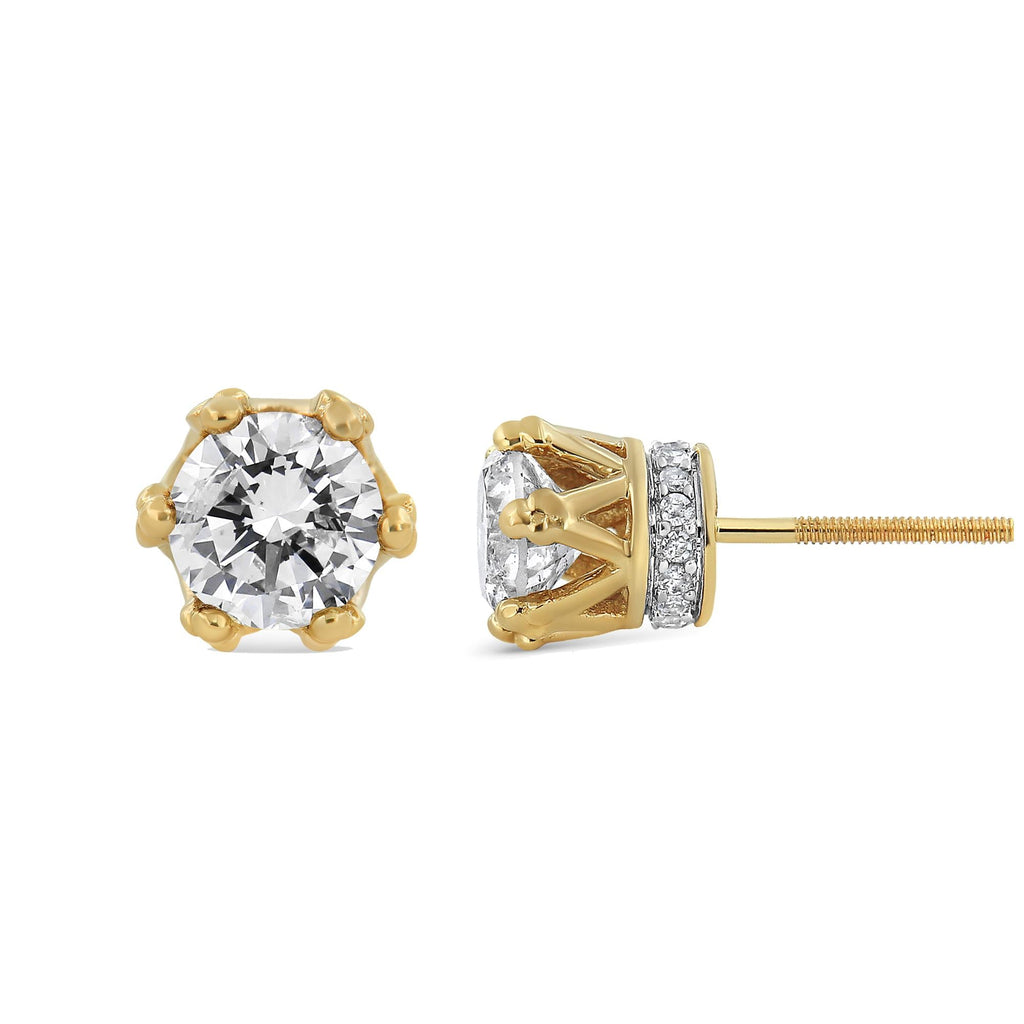 Aretes de oro de 14 quilates con corona de diamantes redondos de 1/2 quilates (color IJ, claridad I1-I2) - Friggin Jewelry