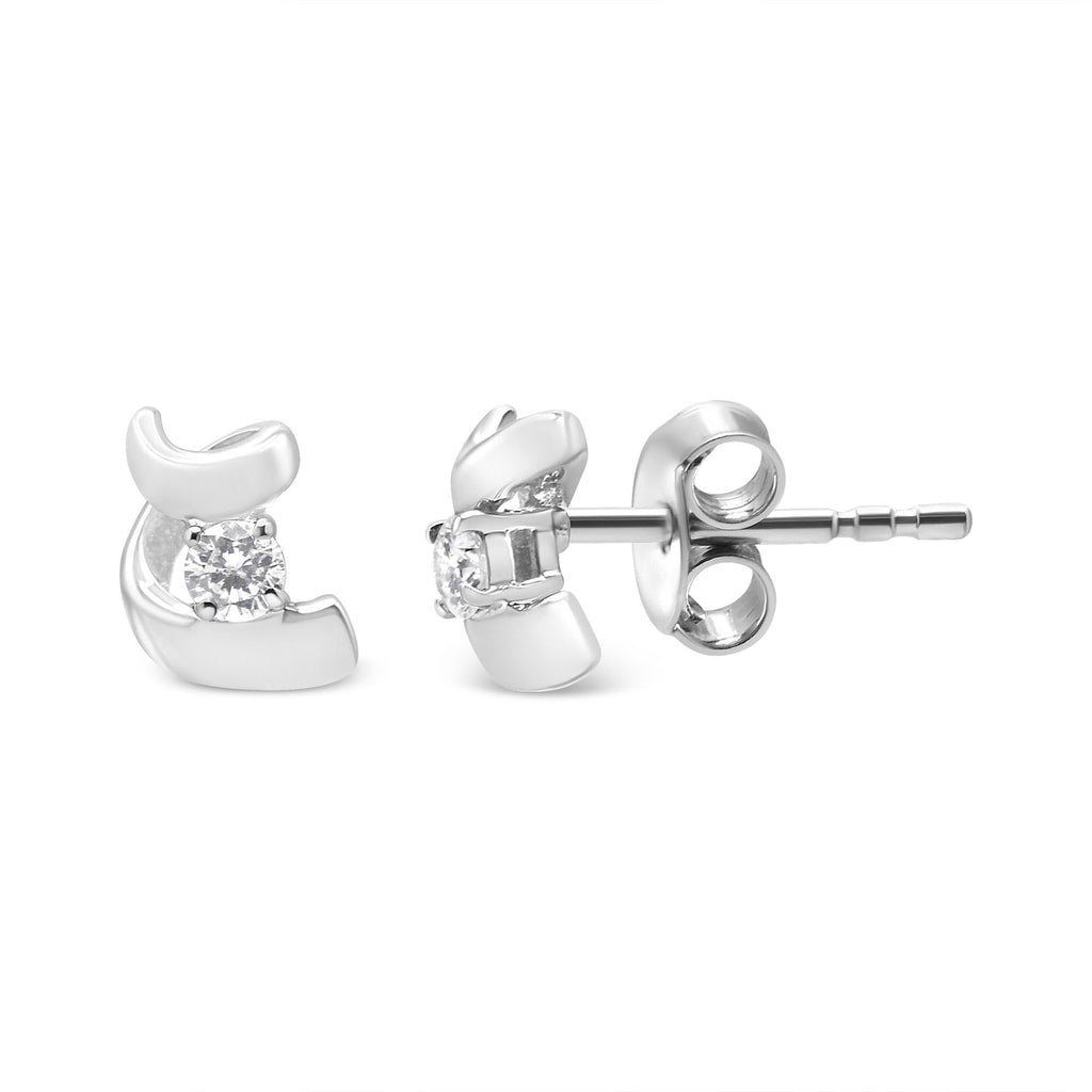10K Gold 1/10 Cttw Round Brilliant-Cut Diamond Espira Swirls Solitaire Push Back Stud Earrings (I-J Color, I1-I2 Clarity) - Friggin Jewelry