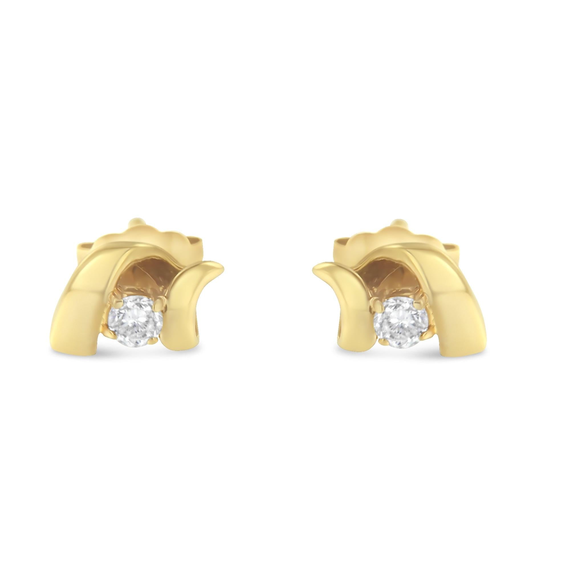 10K Gold 1/10 Cttw Round Brilliant-Cut Diamond Espira Swirls Solitaire Push Back Stud Earrings (I-J Color, I1-I2 Clarity) - Friggin Jewelry