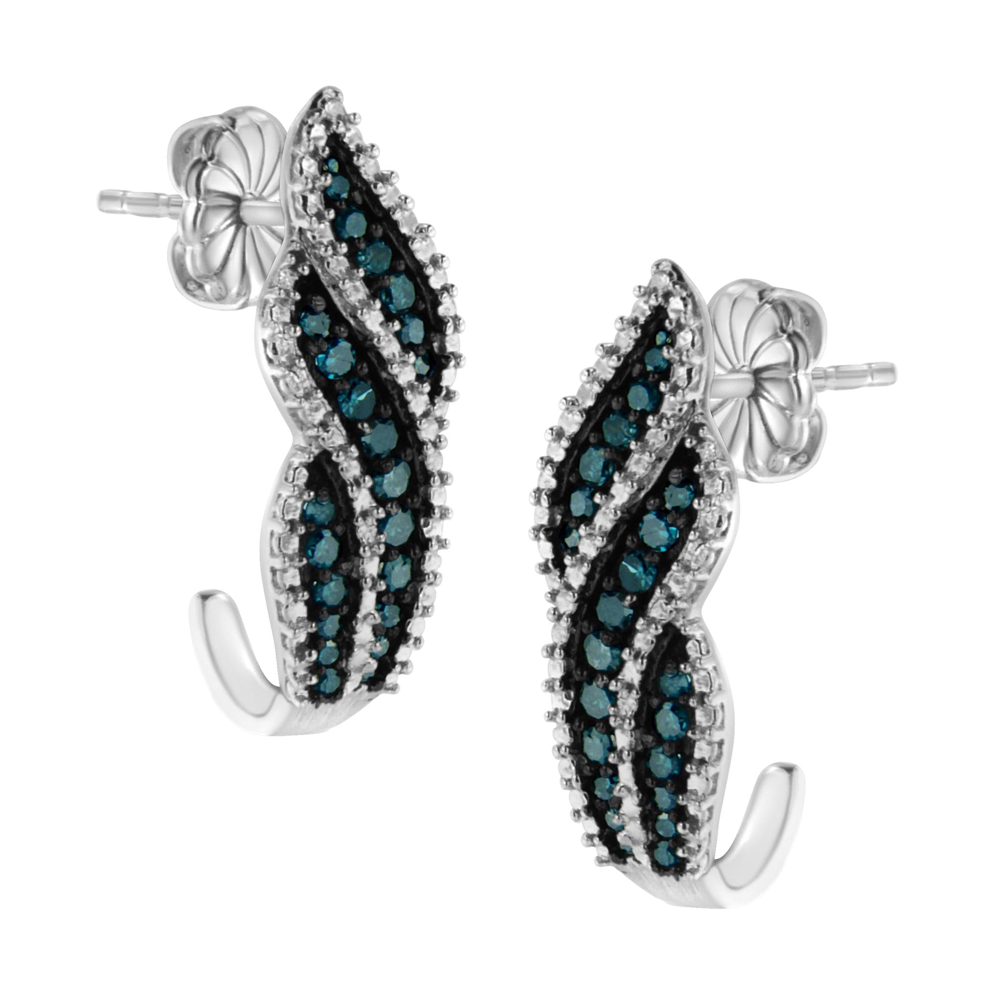 Pendientes colgantes de plata de ley de 0,5 ct con diamantes azules tratados con TDW (azul, I1-I2) - Friggin Jewelry