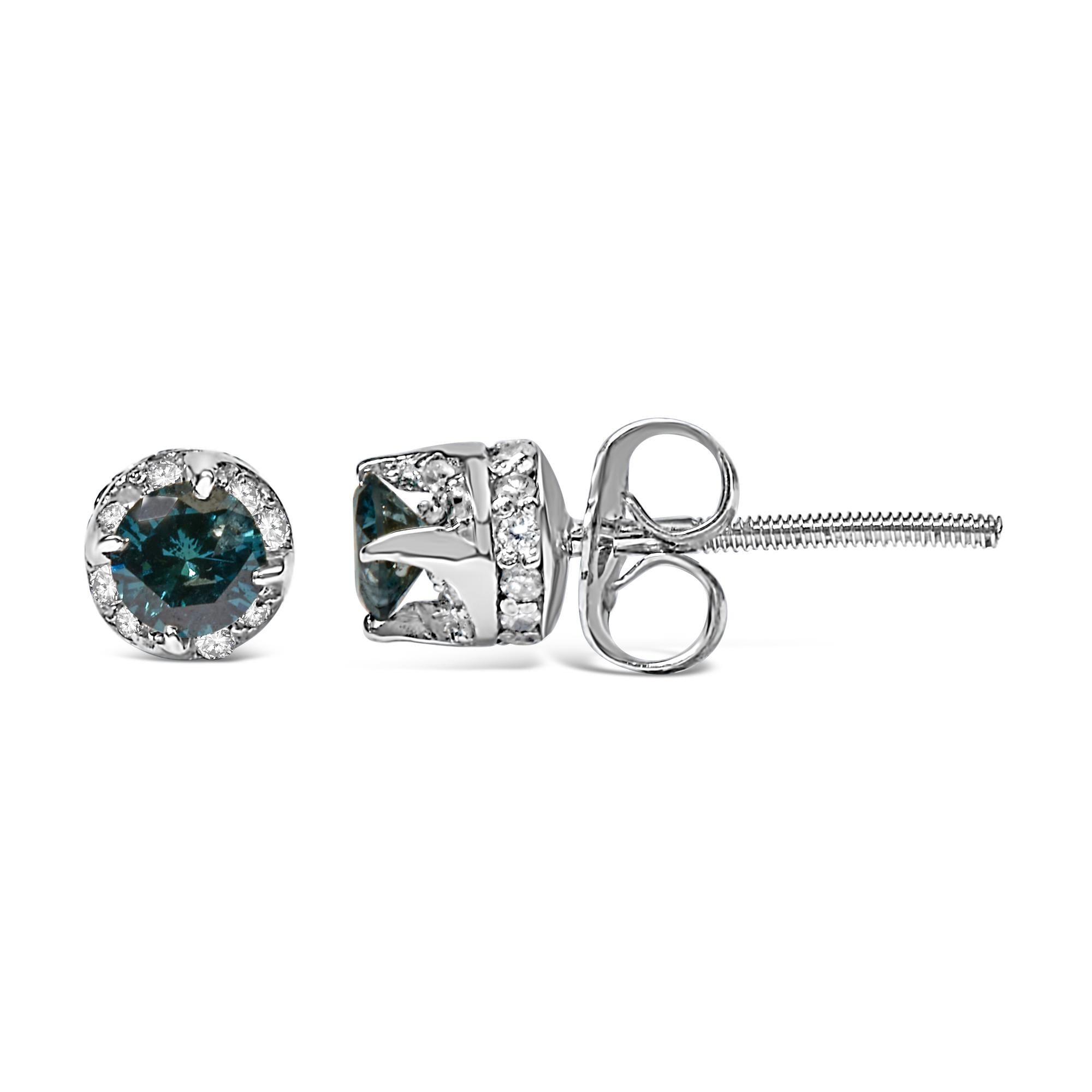 Orecchini in oro bianco 14 carati con diamanti rotondi bianchi e blu trattati da 1/2 ct (IJ I2-I3) - Friggin Jewelry