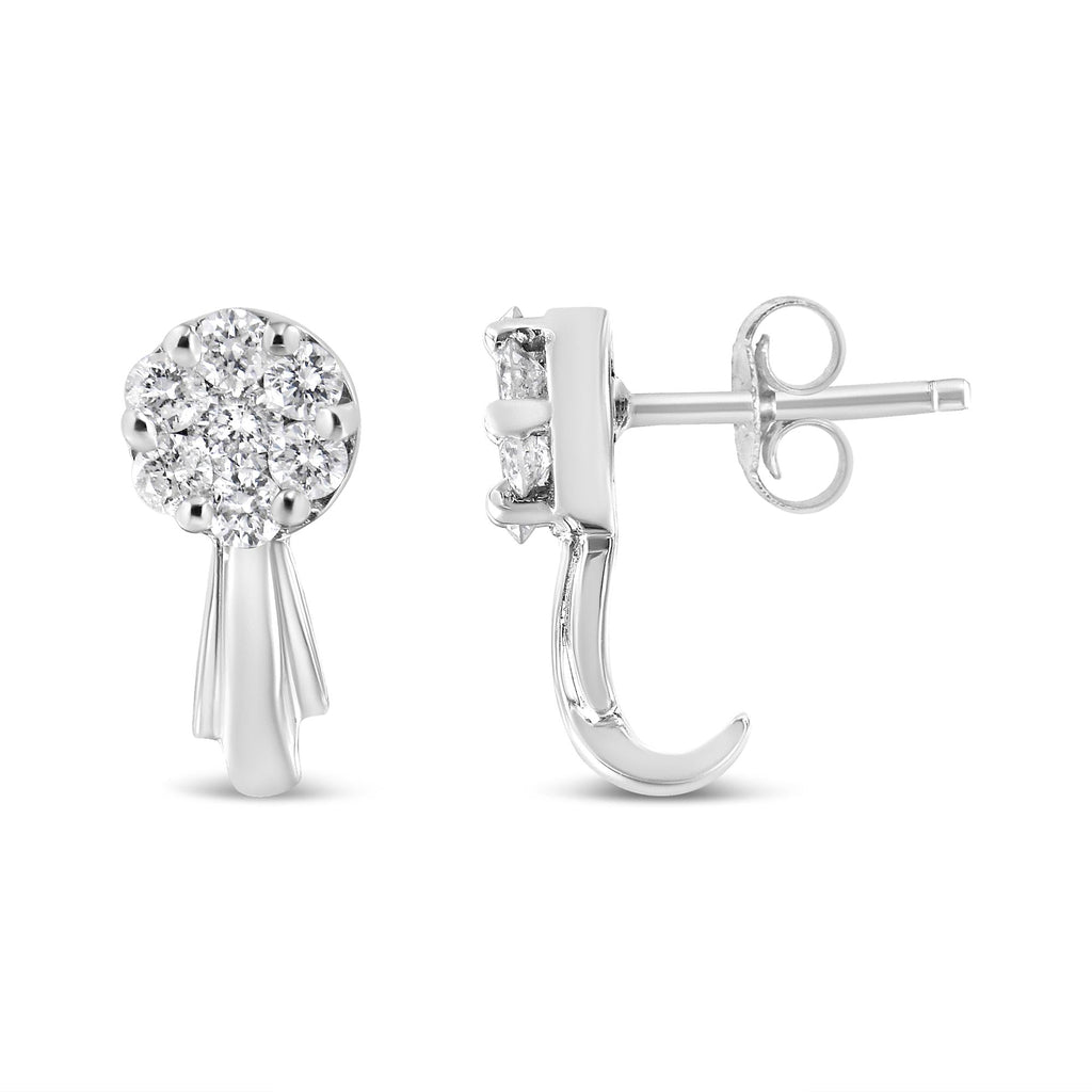 14K Gold 3/4 Cttw Diamond Floral Cluster Drop and Dangle Stud Earrings (H-I Color, I1-I2 Clarity) - Friggin Jewelry