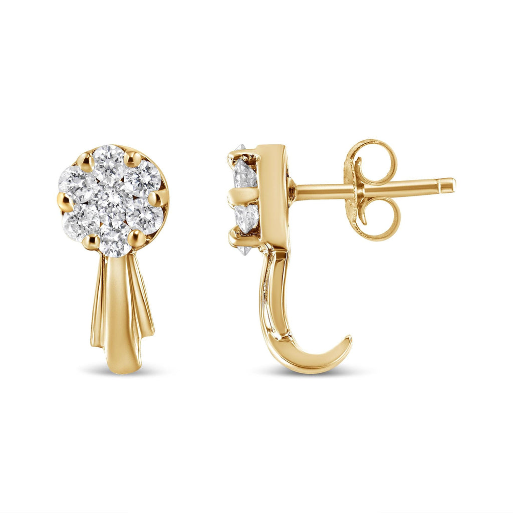 14K Gold 3/4 Cttw Diamond Floral Cluster Drop and Dangle Stud Earrings (H-I Color, I1-I2 Clarity) - Friggin Jewelry