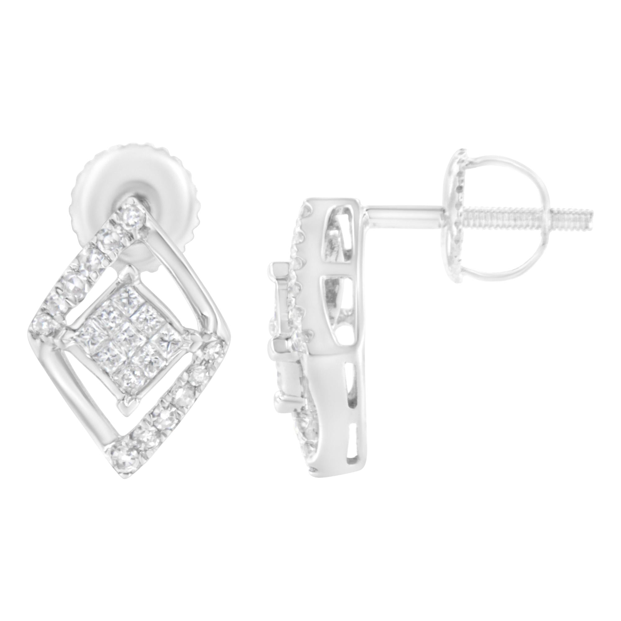 10K White Gold 1/3 cttw Princess-cut Diamond Double Triangle Composite Stud Earrings (H-I Color, SI1-SI2 Clarity) - Friggin Jewelry