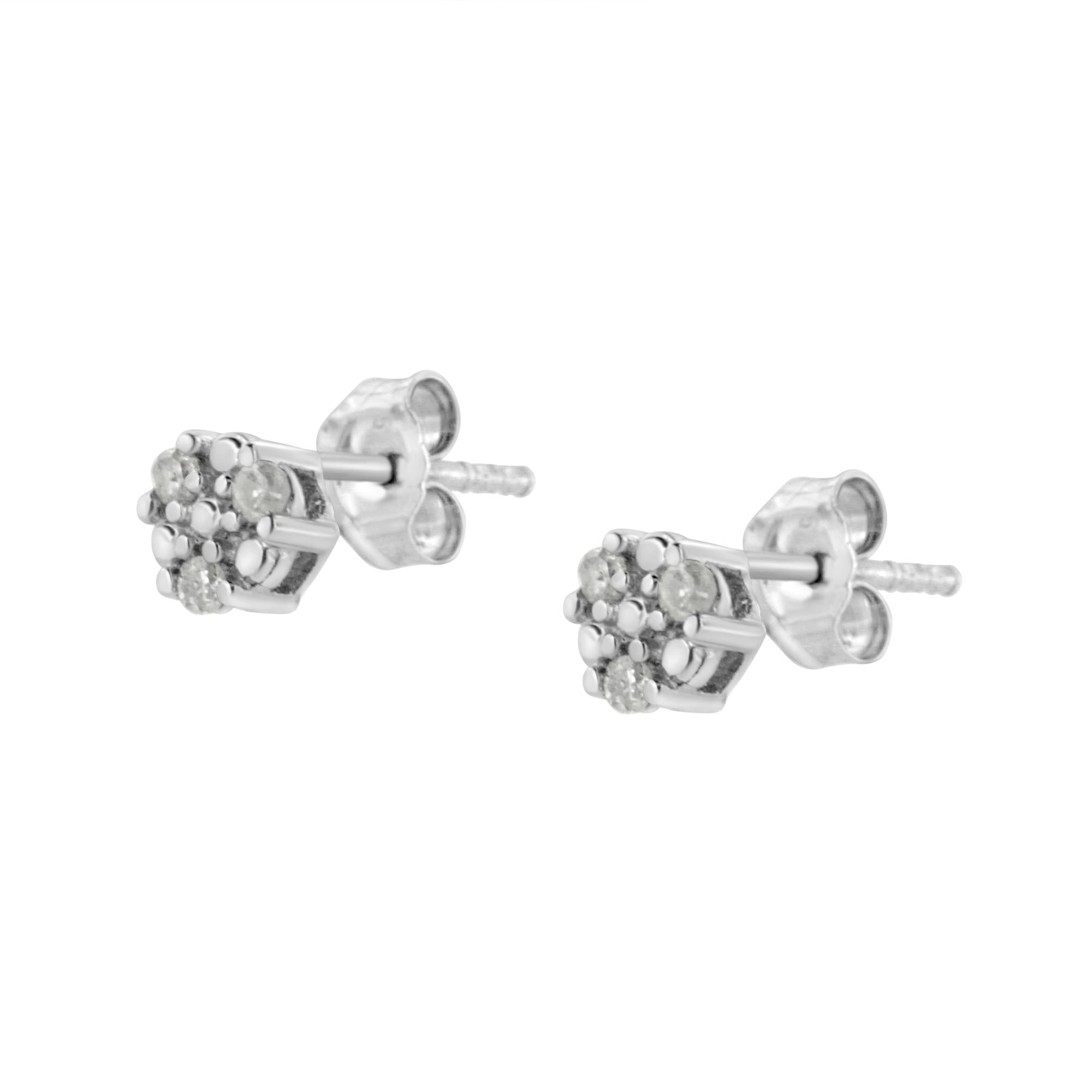 .925 Sterling Silver 1/10 cttw Prong Set Round-Cut Trio Diamond Stud Earrings (I-J Color, I3 Clarity) - Friggin Jewelry