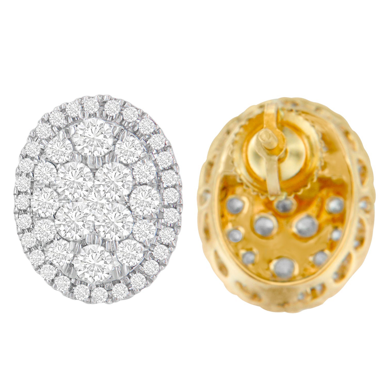 14K Yellow Gold 1 3/4 cttw Round Cut Diamond Earrings (H-I, I1-I2) - Friggin Jewelry