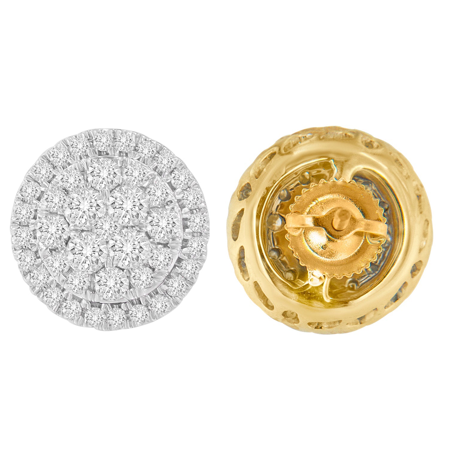 10K Yellow Gold Round Cut Diamond Earrings (1.5 cttw, H-I Color, I2-I3 Clarity) - Friggin Jewelry Premium