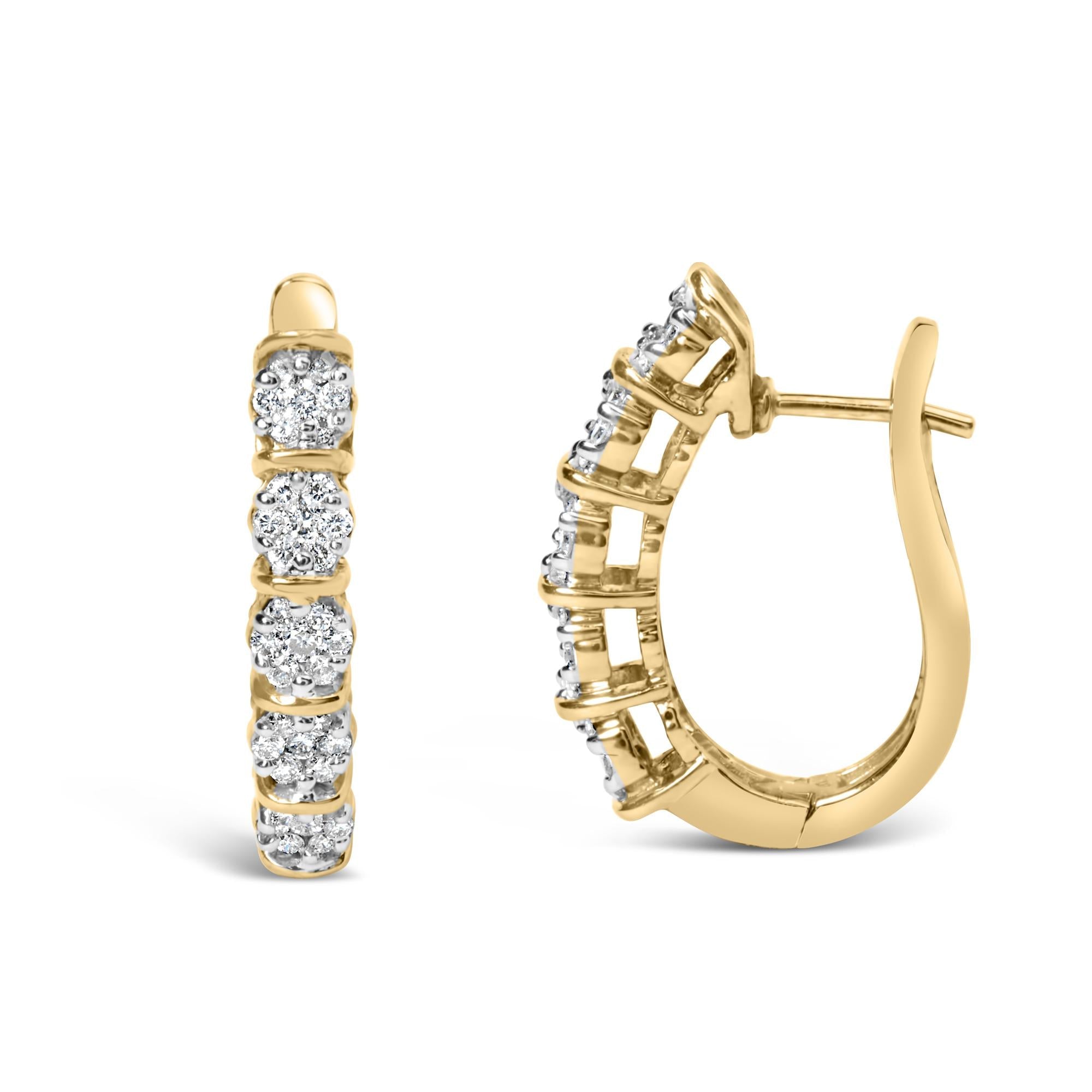 14k Yellow Gold 1/2 Cttw Diamond Cluster Hoop Earrings (H-I Color, SI2-I1 Clarity) - Friggin Jewelry