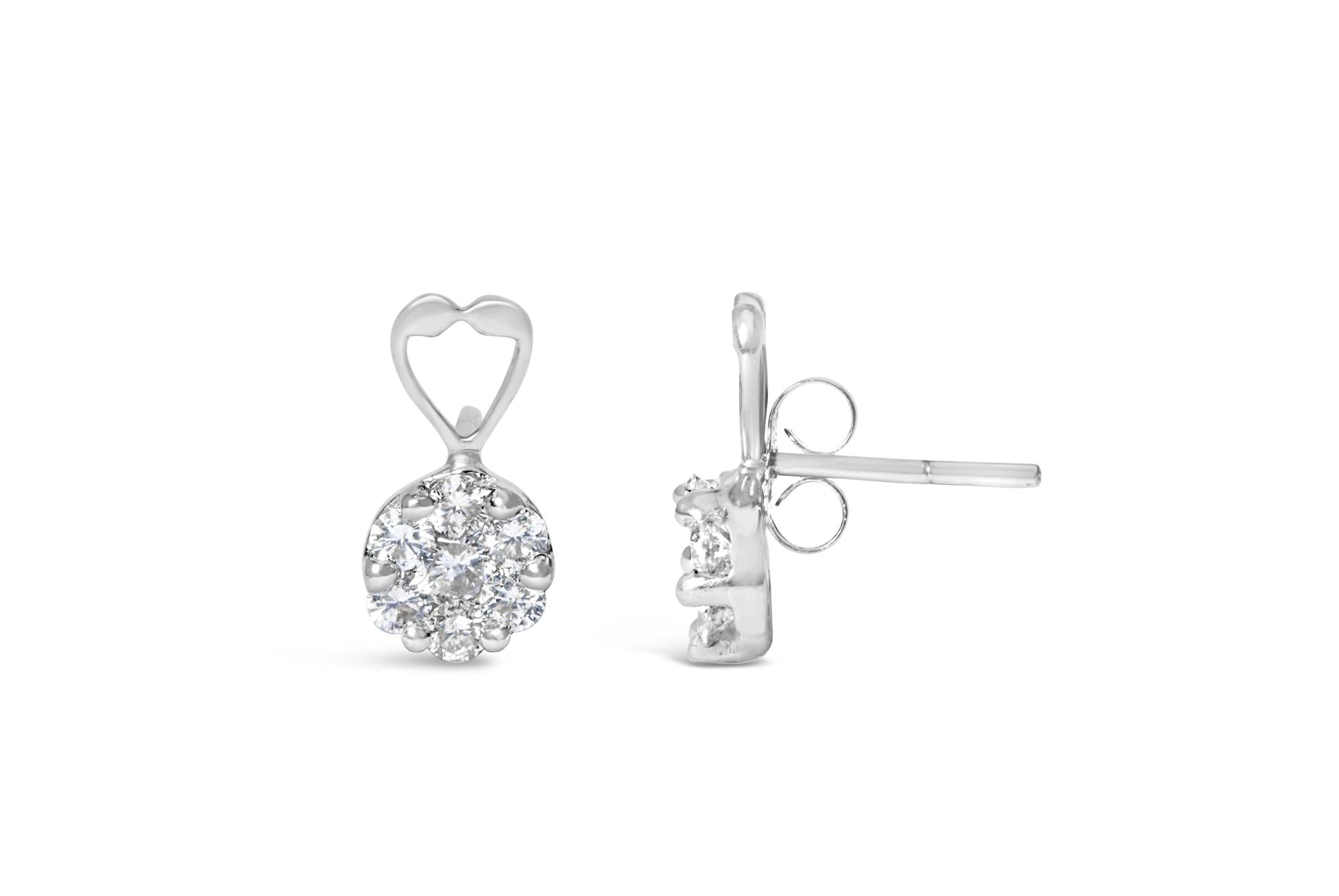 14K White Gold 1 1/4 cttw Round Cut Diamond Earrings (H-I, I1-I2) - Friggin Jewelry Premium