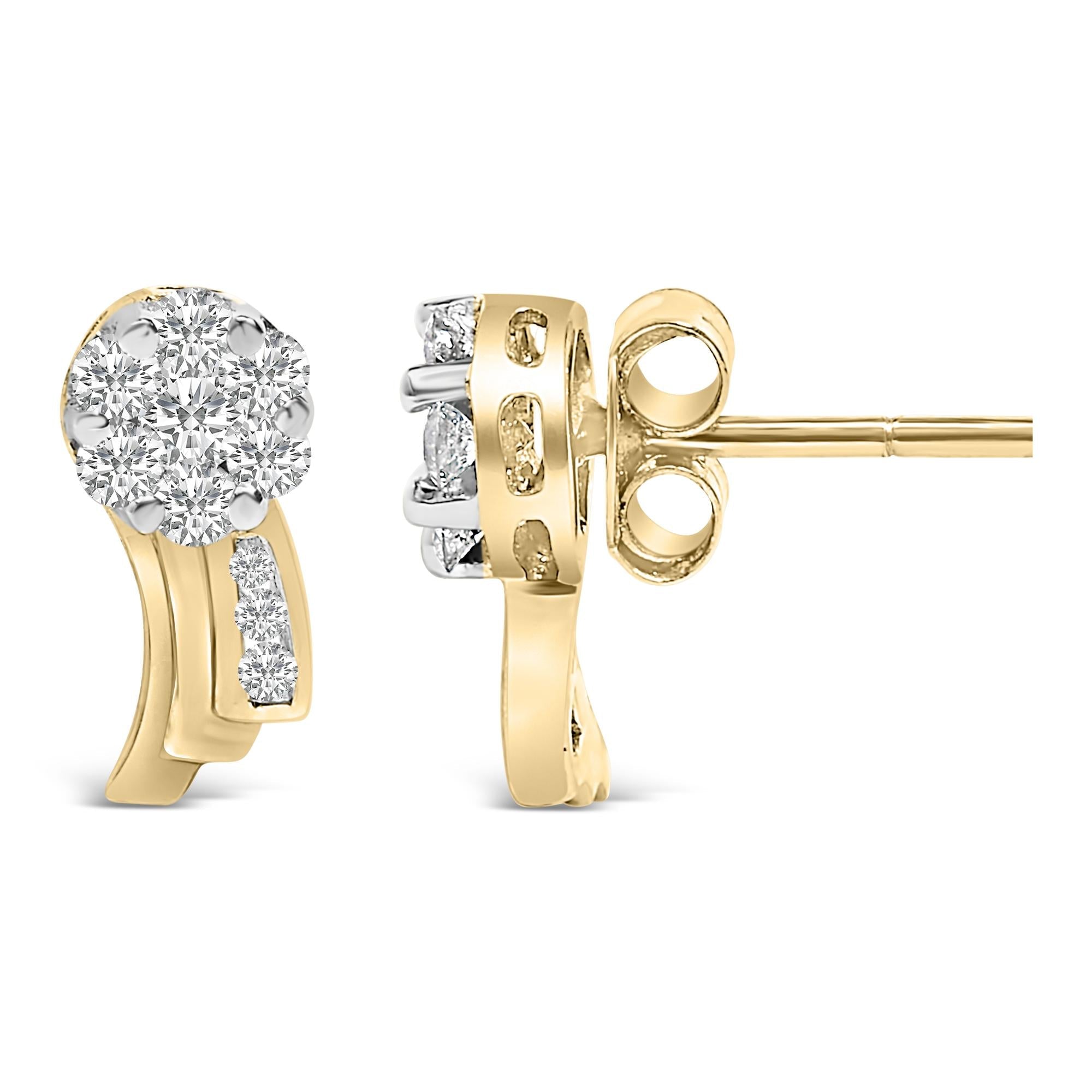 Pendientes de oro amarillo de 14 quilates con diamantes de talla redonda de 7/8 ct (IJ, SI1-SI2) - Friggin Jewelry
