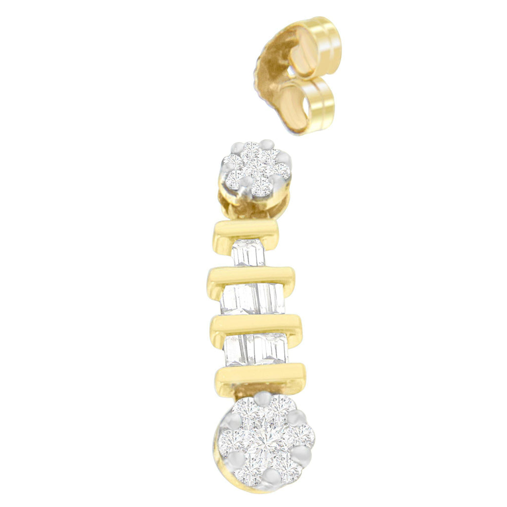 14K Yellow Gold 3/4ct. TDW Round and Baguette-cut Diamond Earrings(H-I,SI1-SI2) - Friggin Jewelry