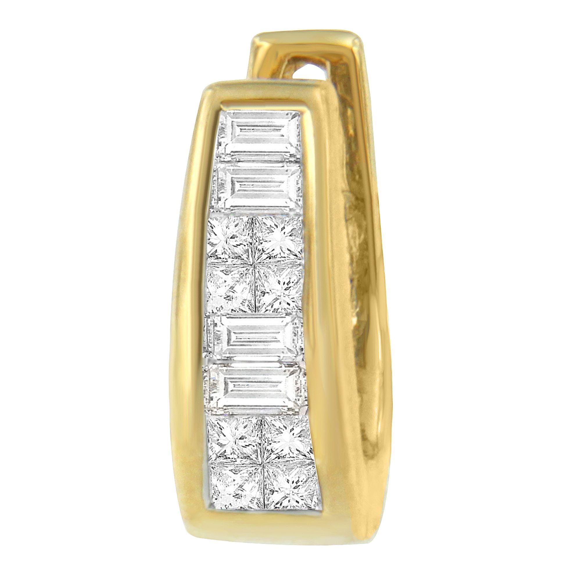 14k Yellow Gold 1/2ct TDW Princess and Baguette Diamond Earrings (I-J,VS1-VS2) - Friggin Jewelry