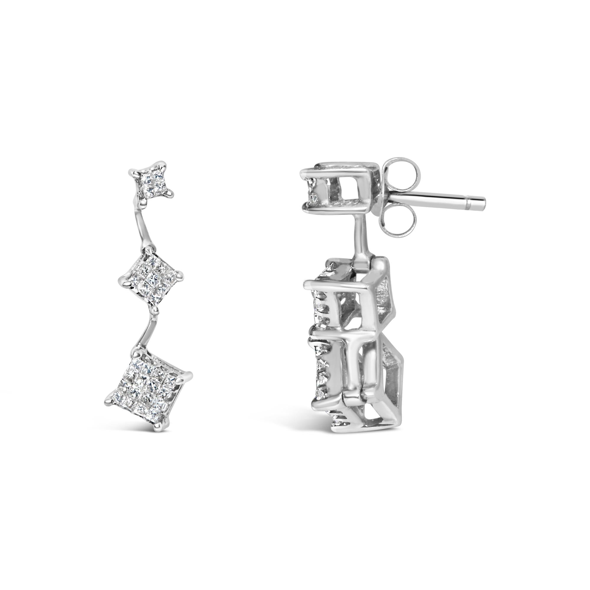 14K White Gold 1 cttw Princess Cut Diamond Earrings (G-H, VS1-VS2) - Friggin Jewelry Premium