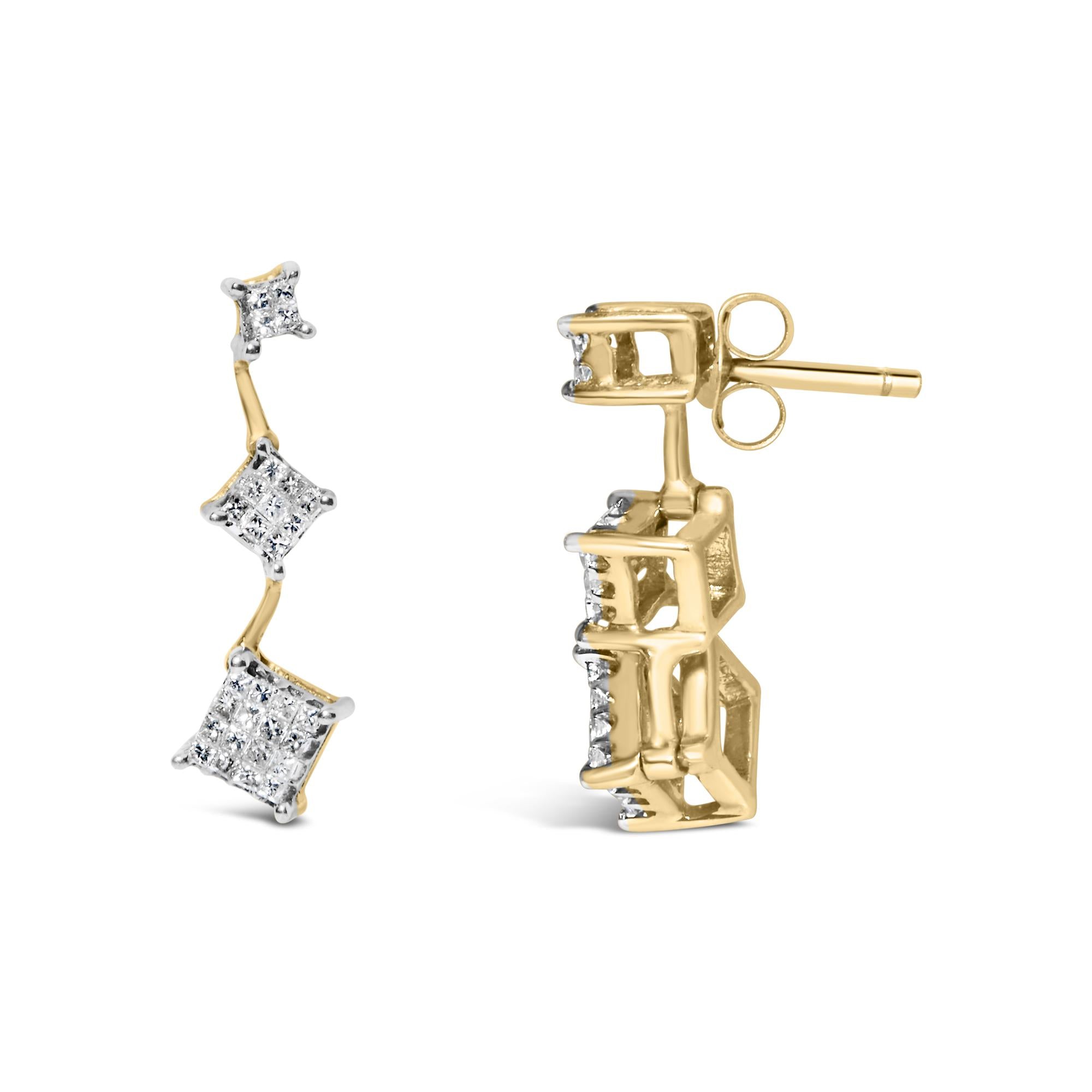 14K Yellow Gold 1 cttw Princess Cut Diamond Earrings (H-I, SI1-SI2) - Friggin Jewelry