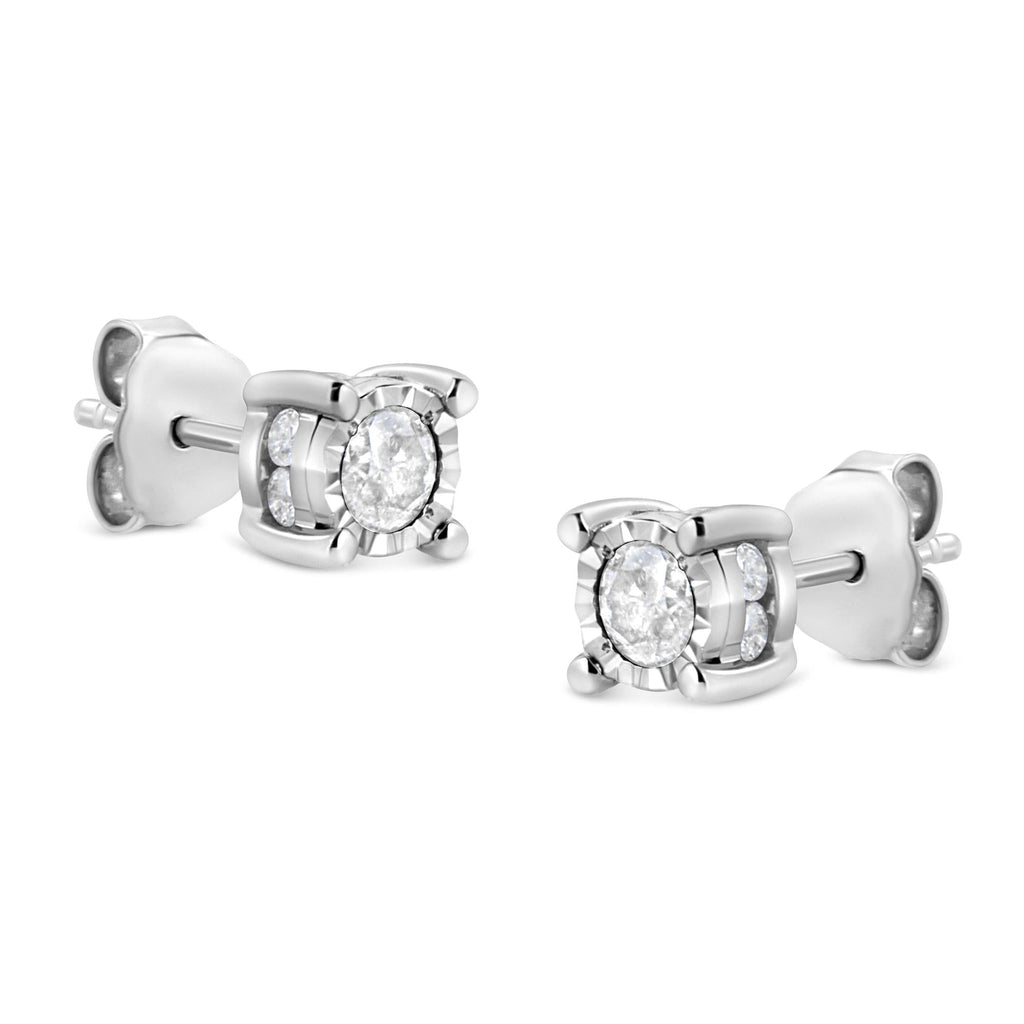 .925 Sterling Silver 1.0 Cttw Round Brilliant-Cut Diamond Miracle-Set Solitaire Stud Earrings (H-I Color, I2-I3 Clarity) - Friggin Jewelry