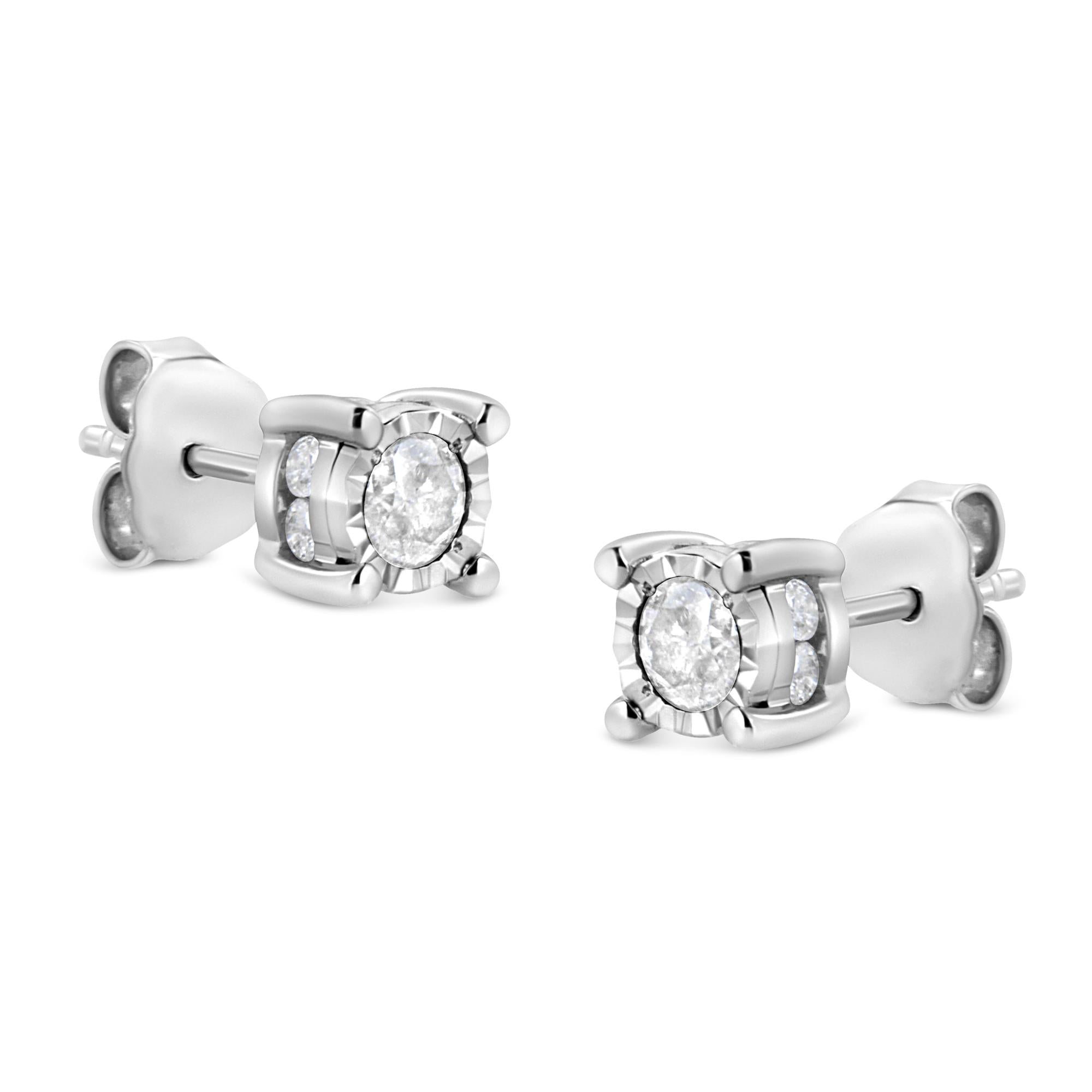.925 Sterling Silver 1.0 Cttw Round Brilliant-Cut Diamond Miracle-Set Solitaire Stud Earrings (H-I Color, I2-I3 Clarity) - Friggin Jewelry