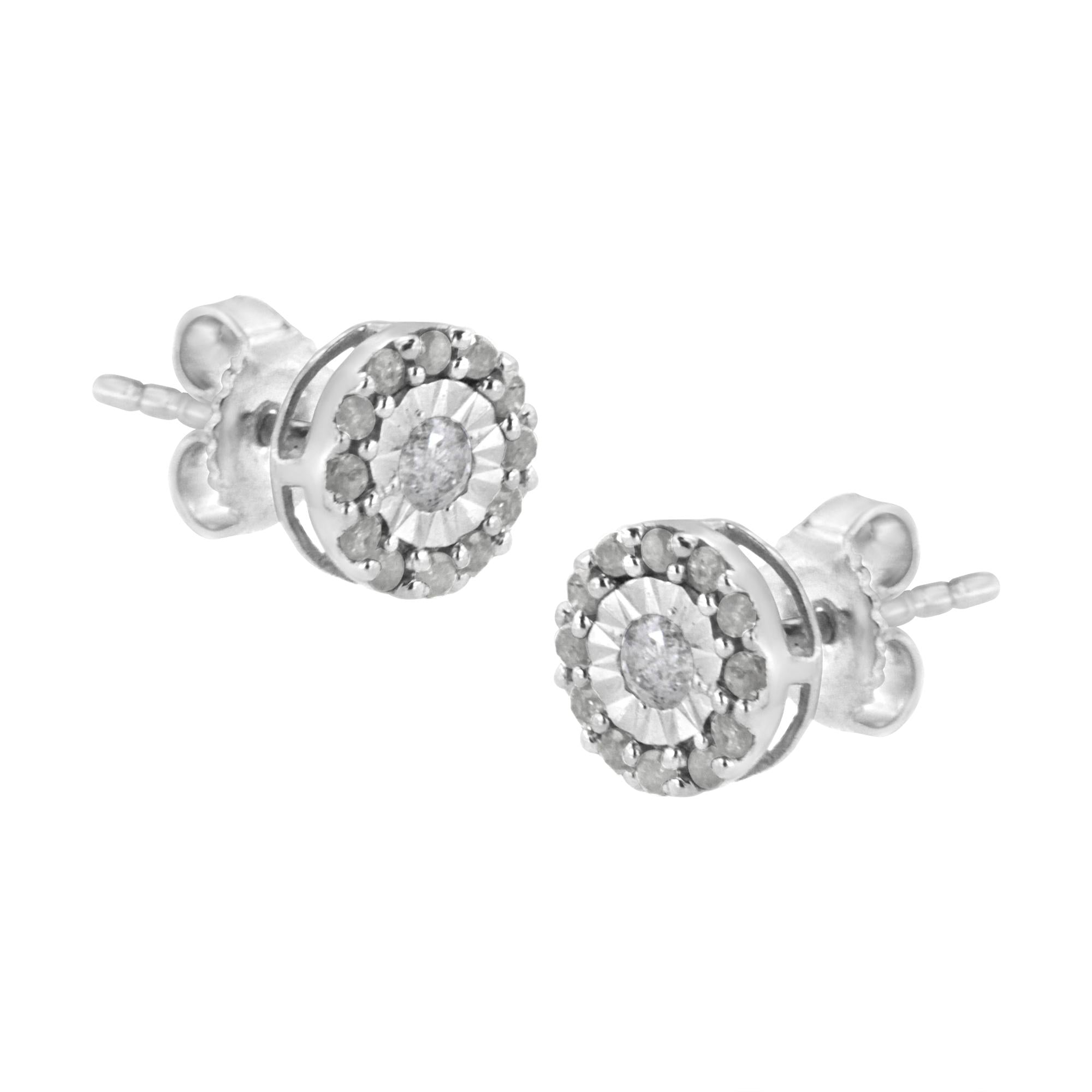 .925 Sterling Silver 1/2 cttw Miracle-Set Round Diamond Halo Stud Earrings (I-J Clarity, I3 Color) - Friggin Jewelry