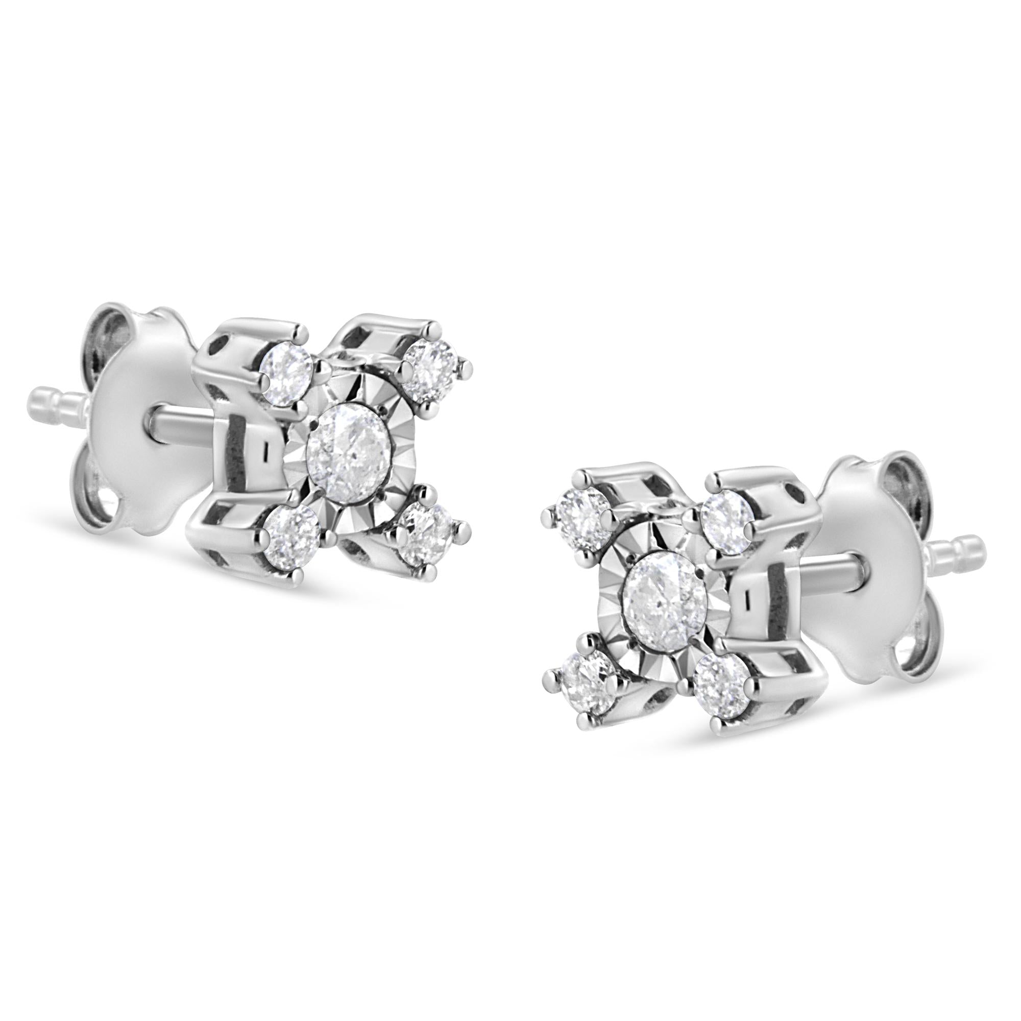 Aretes de plata de ley 925 con diamantes redondos y de talla princesa en forma de "X" de 1/4 ct (color IJ, claridad I2-I3) - Friggin Jewelry